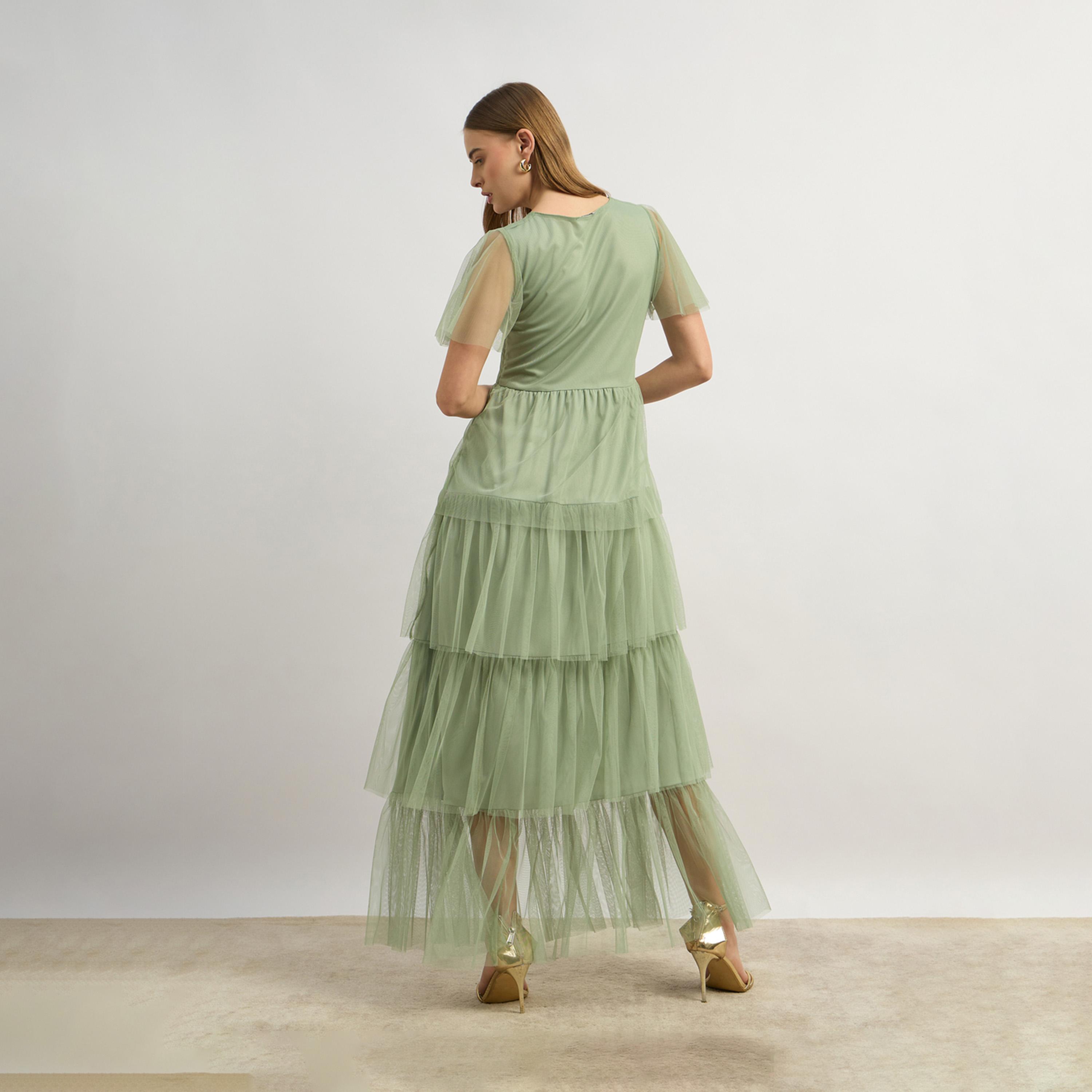ستايلي - فستان سيب سيب هوراي ذو الرقبة المربعة وقصة A مع حافة سلسلة-women-clothing-dresses-image-5