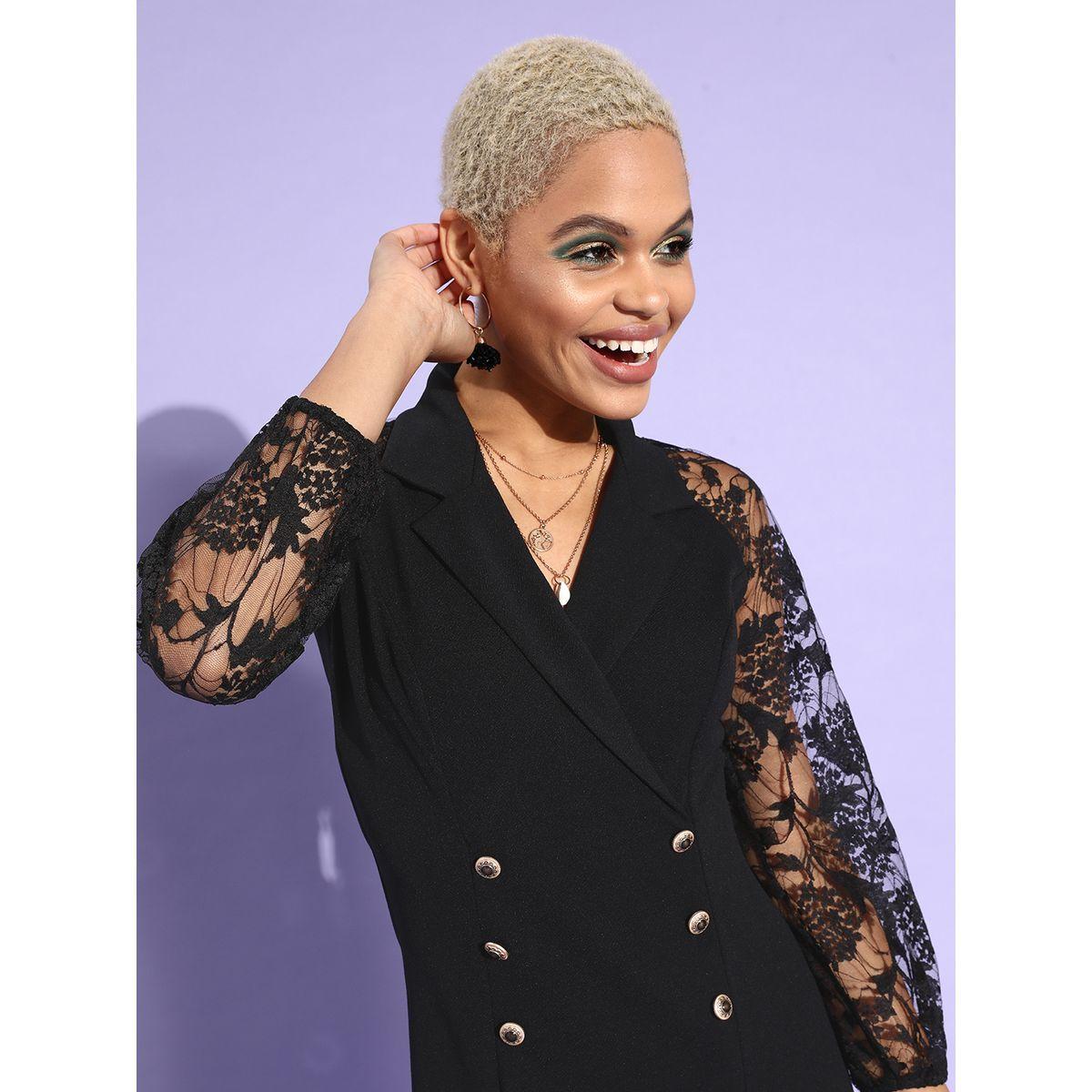 Styli Black Lace Blazer Knee Length Dress-women-clothing-dresses-image-2