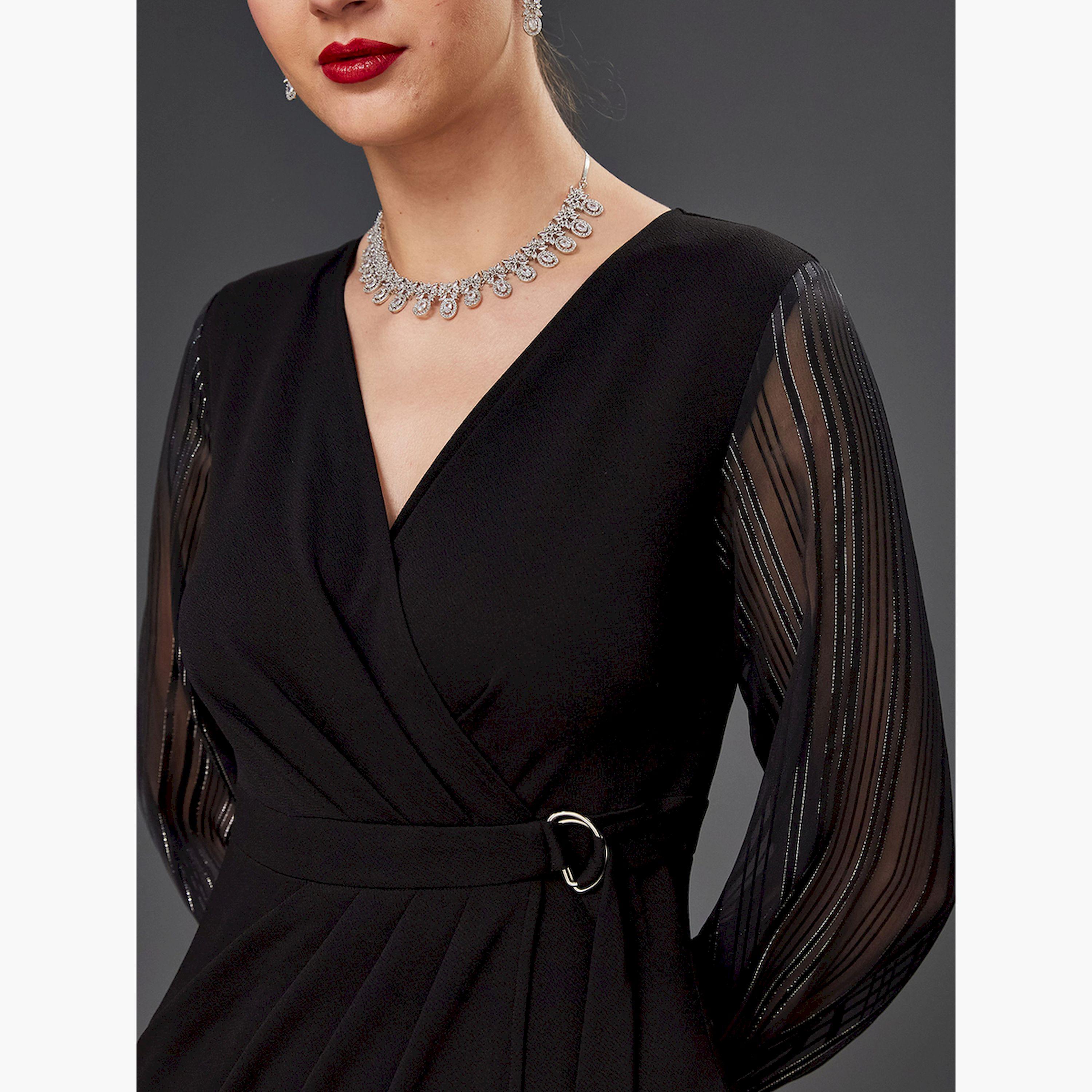 Styli Solid Pleated Sheath Knee Length Dress-women-clothing-dresses-image-6