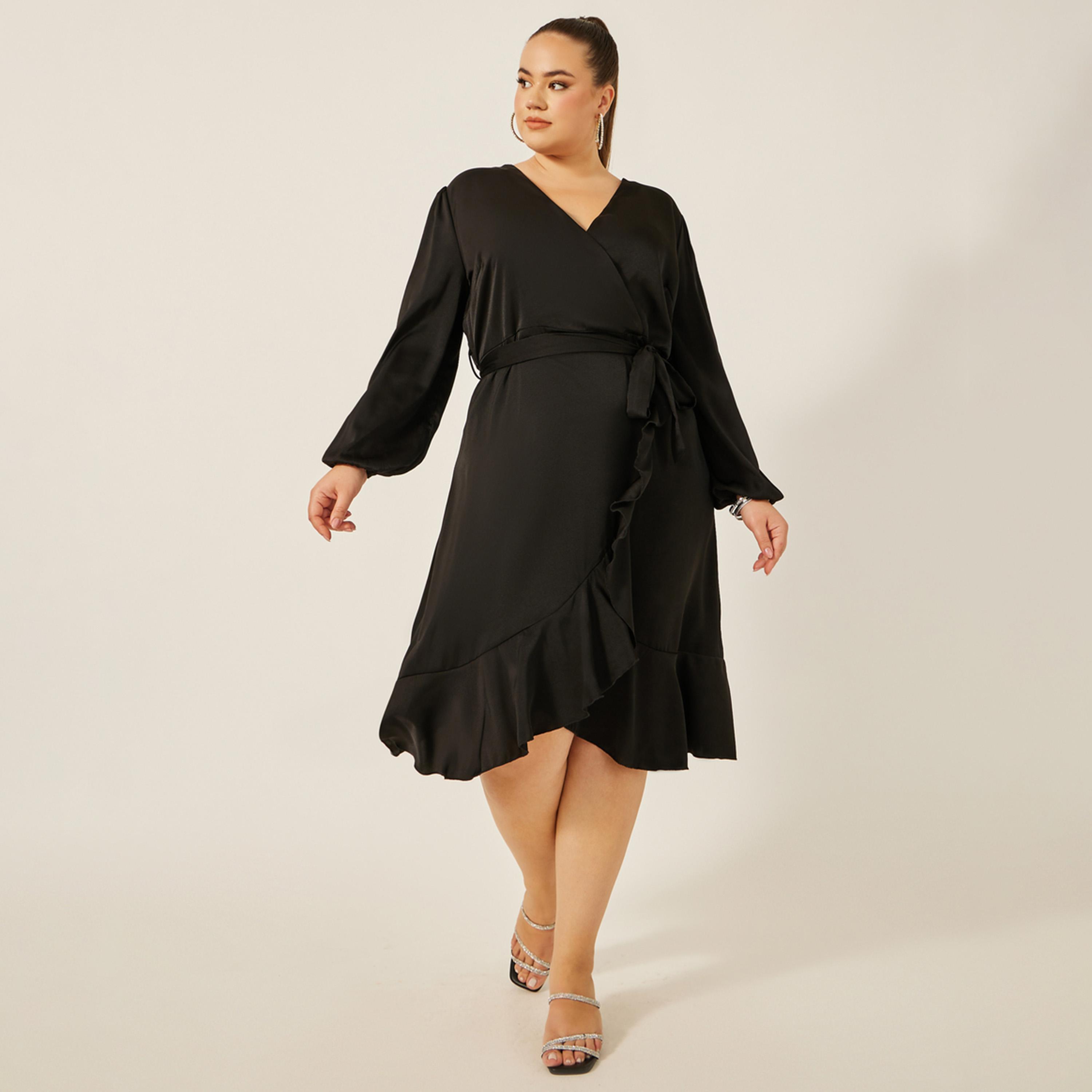 Styli Plus Size Balloon Sleeve Wrap Midi Dress-women-clothing-dresses-image-1