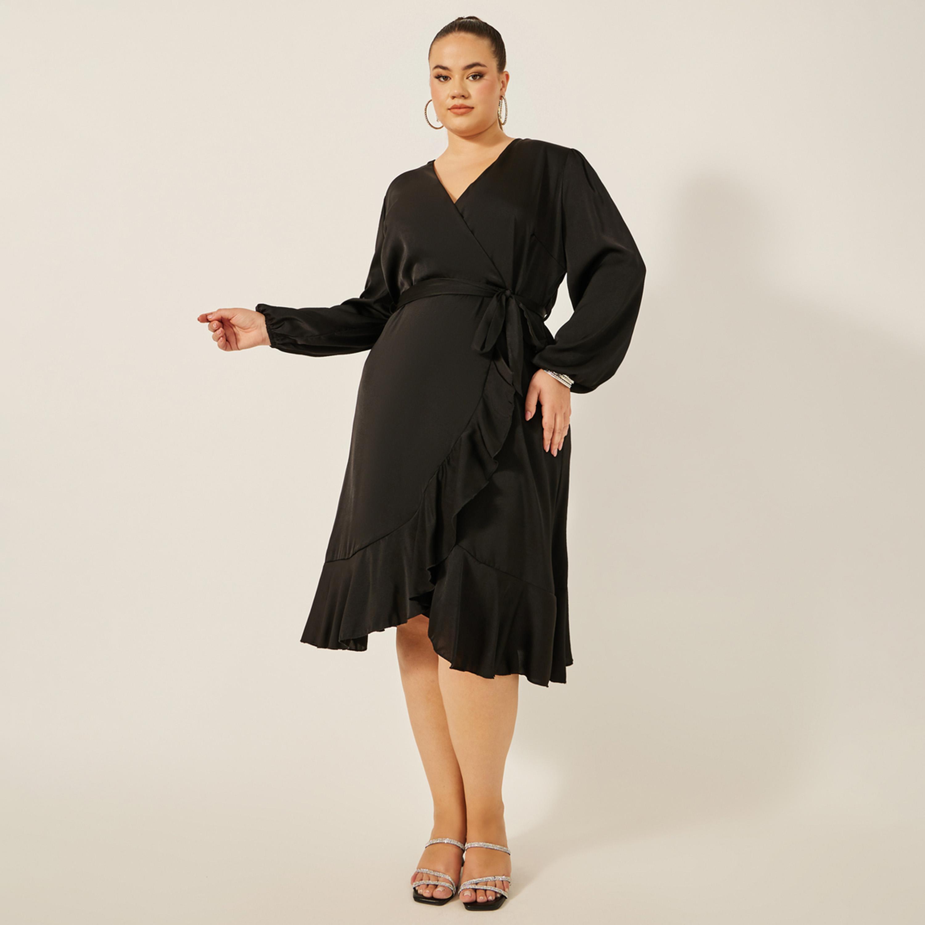 Styli Plus Size Balloon Sleeve Wrap Midi Dress-women-clothing-dresses-image-2