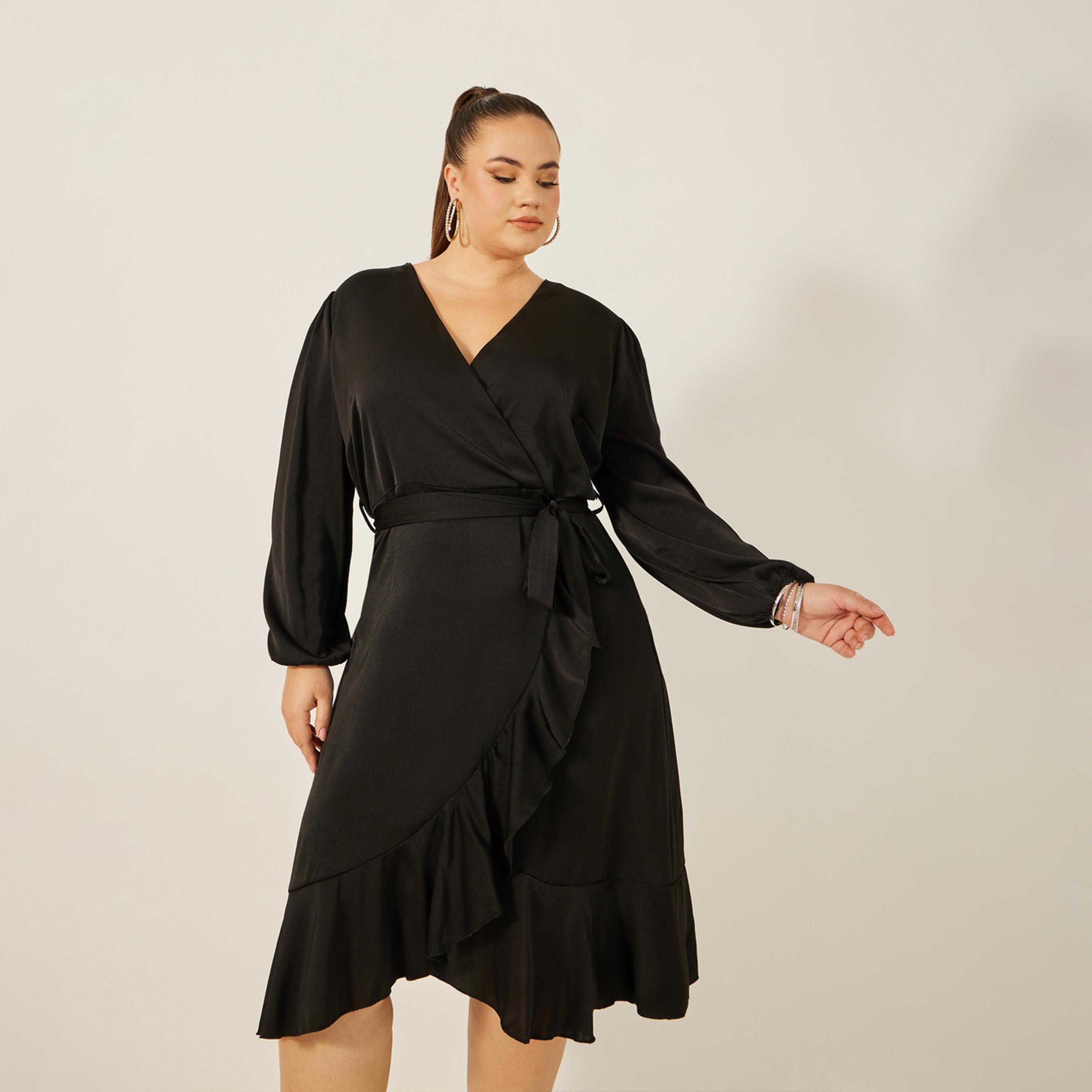 Styli Plus Size Balloon Sleeve Wrap Midi Dress-women-clothing-dresses-image-3