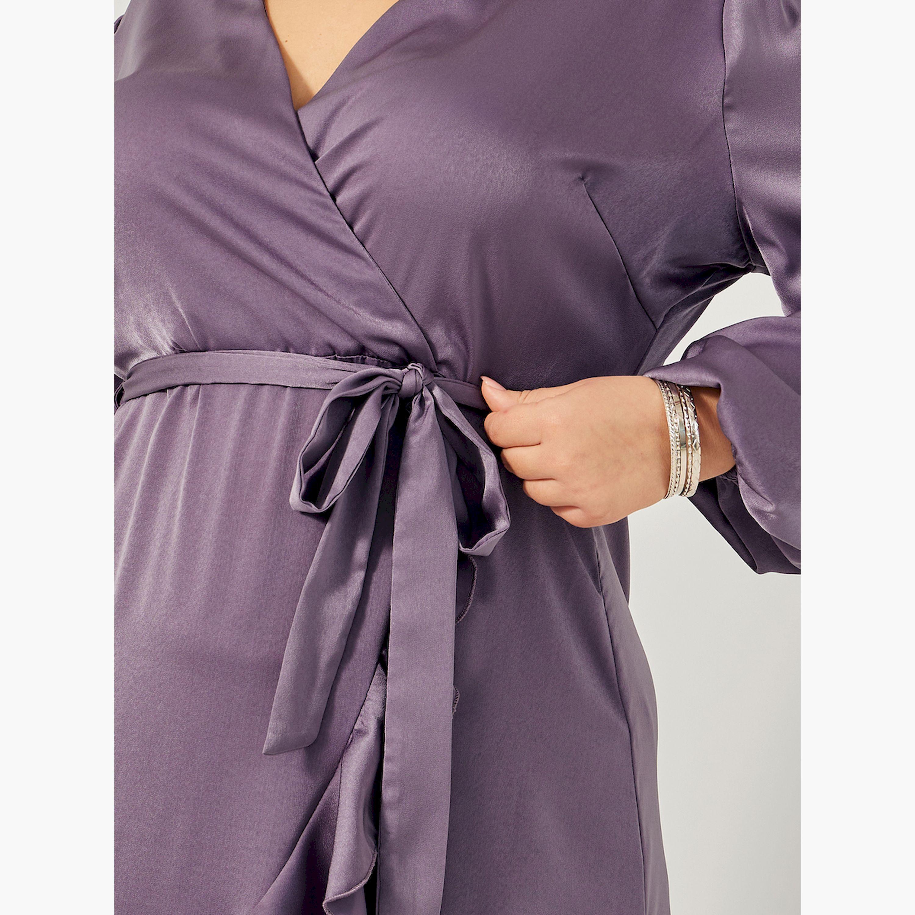 Styli Plus Size Solid Balloon Sleeve Wrap Midi Dress-women-clothing-dresses-image-4