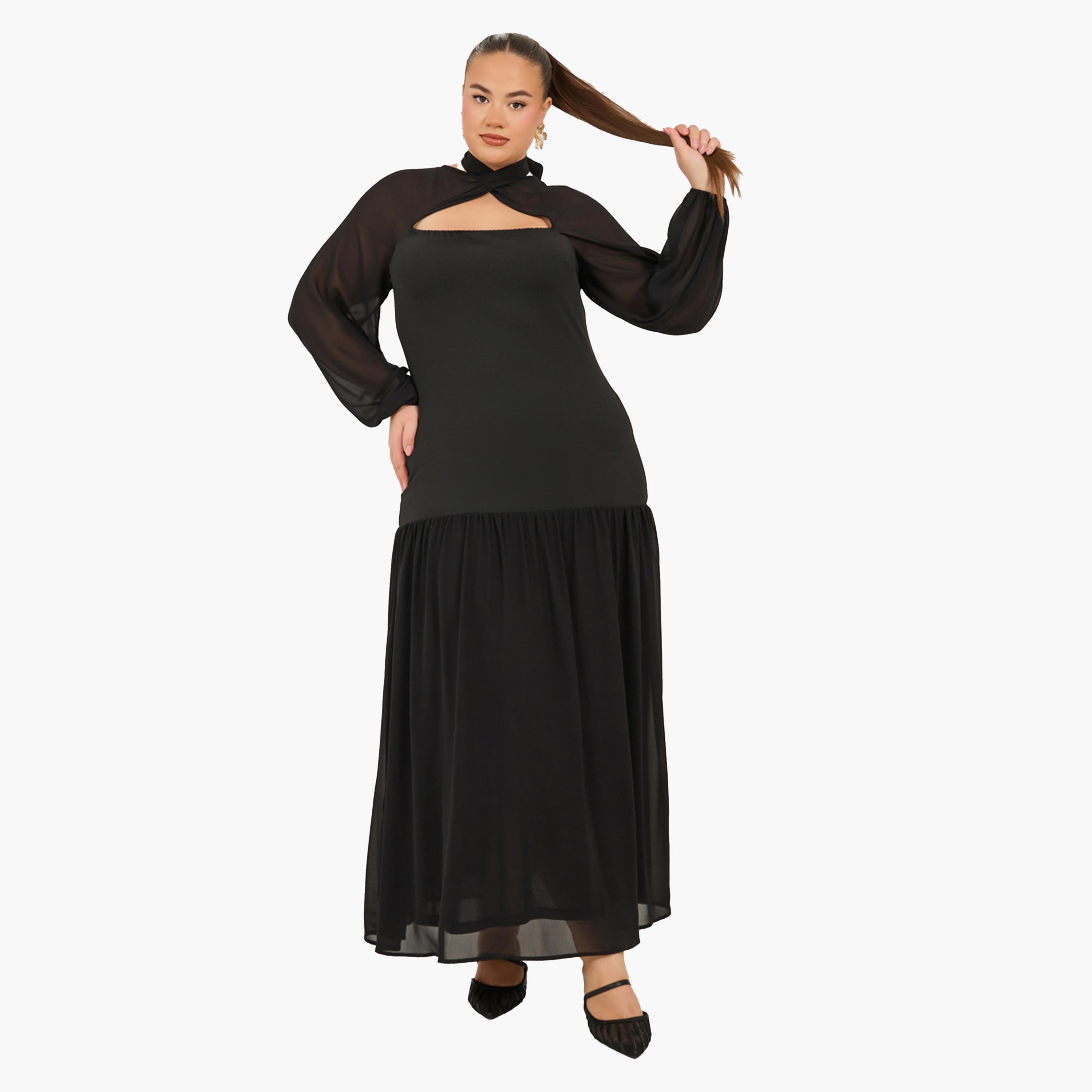 ستايلي - فستان ماكسي بأكمام طويلة وقصة A بمقاس كبير-women-clothing-dresses-image-1