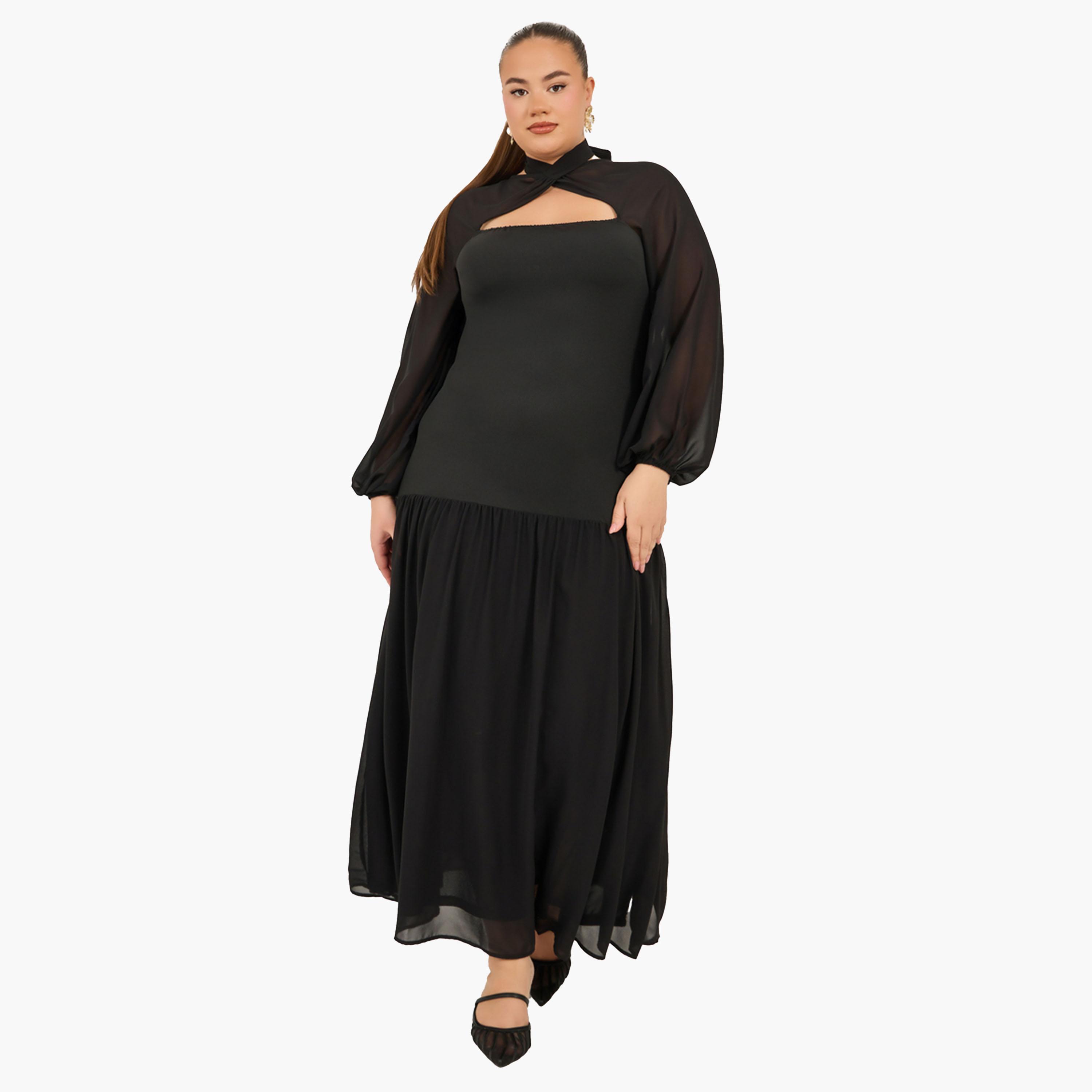 ستايلي - فستان ماكسي بأكمام طويلة وقصة A بمقاس كبير-women-clothing-dresses-image-2