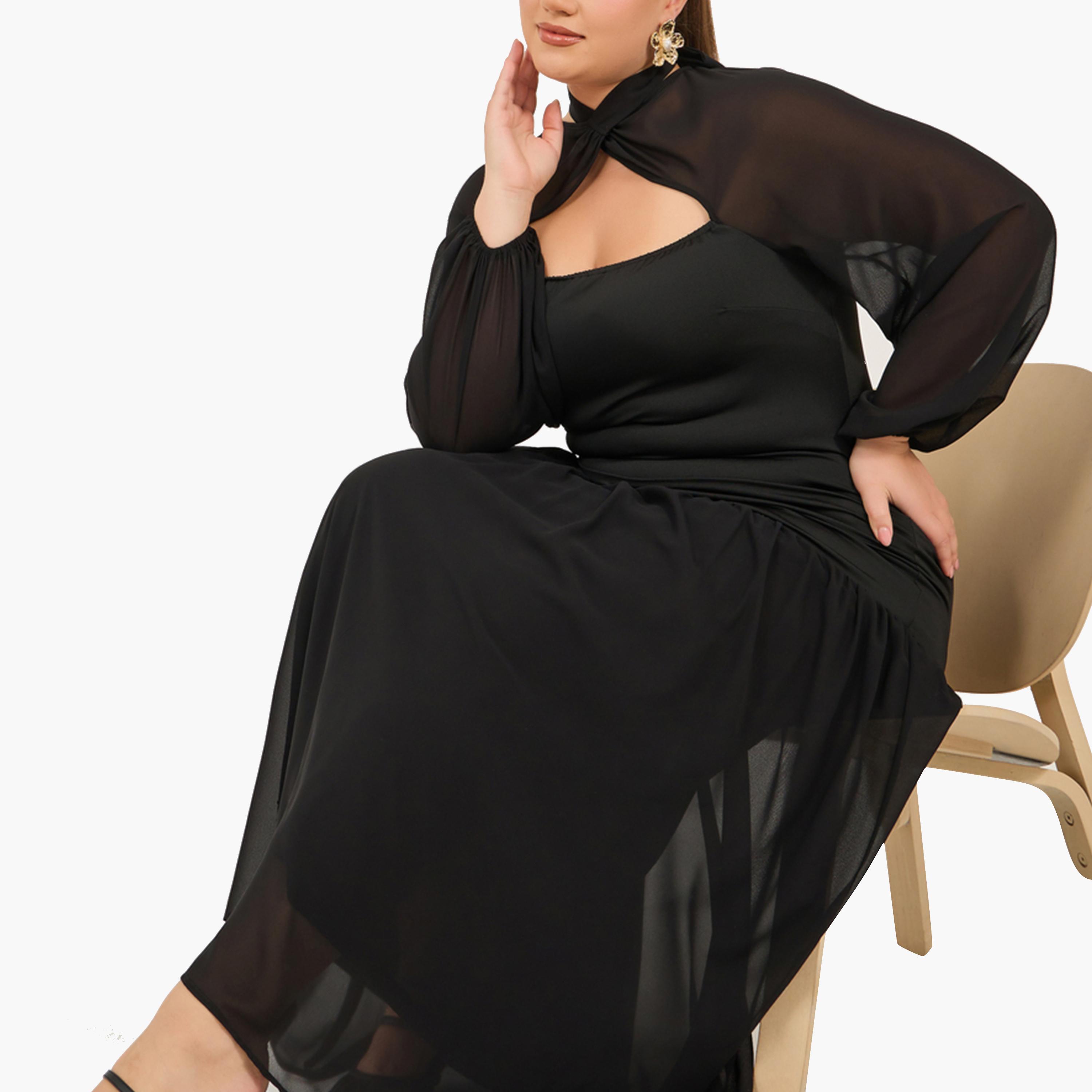 ستايلي - فستان ماكسي بأكمام طويلة وقصة A بمقاس كبير-women-clothing-dresses-image-3