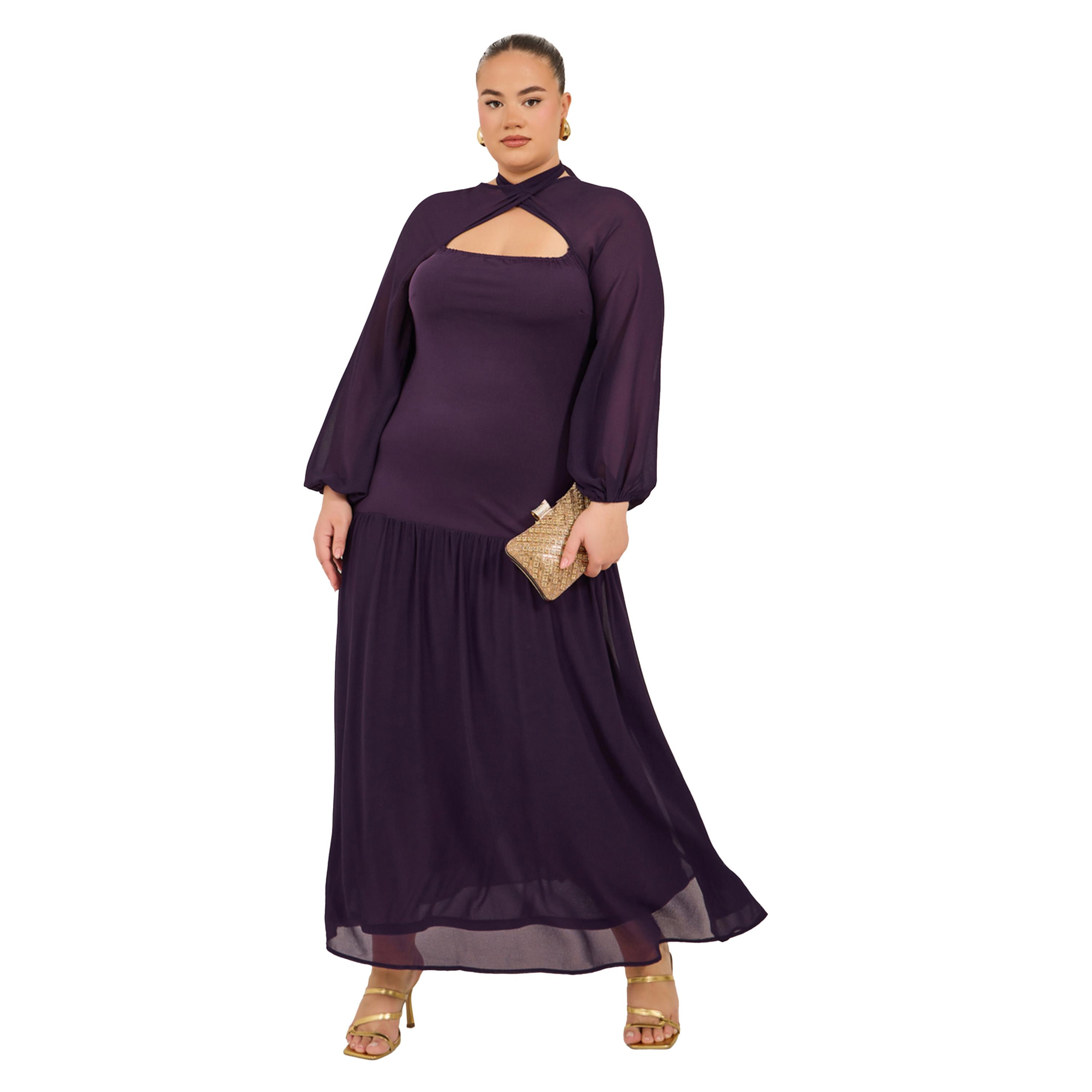 Styli Plus Size Purple Solid Cut Out A-Line Maxi Dress-women-clothing-dresses-image-1