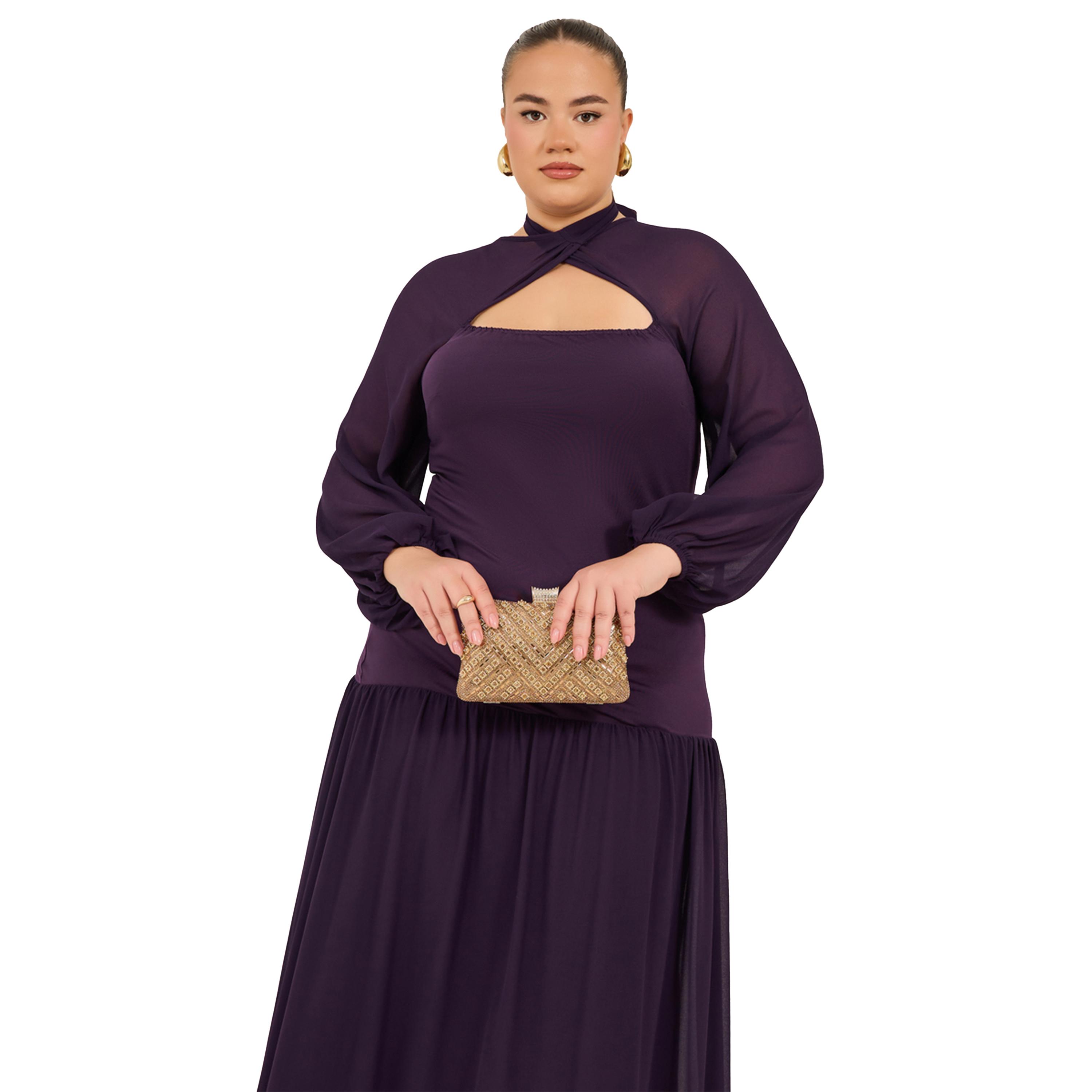 ستايلي - فستان ماكسي بنفسجي سادة بقصة A ومقاس كبير-women-clothing-dresses-image-3