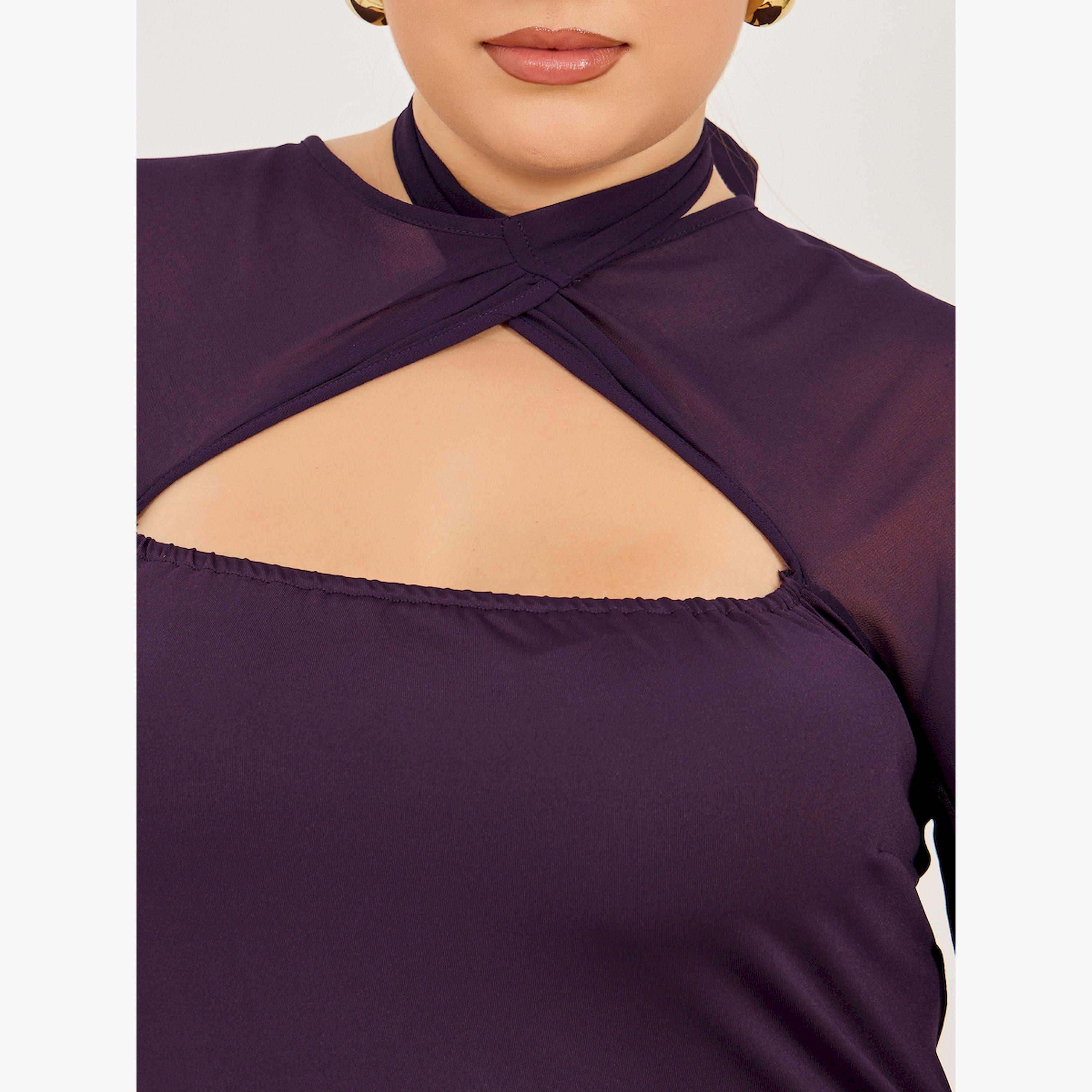 ستايلي - فستان ماكسي بنفسجي سادة بقصة A ومقاس كبير-women-clothing-dresses-image-4