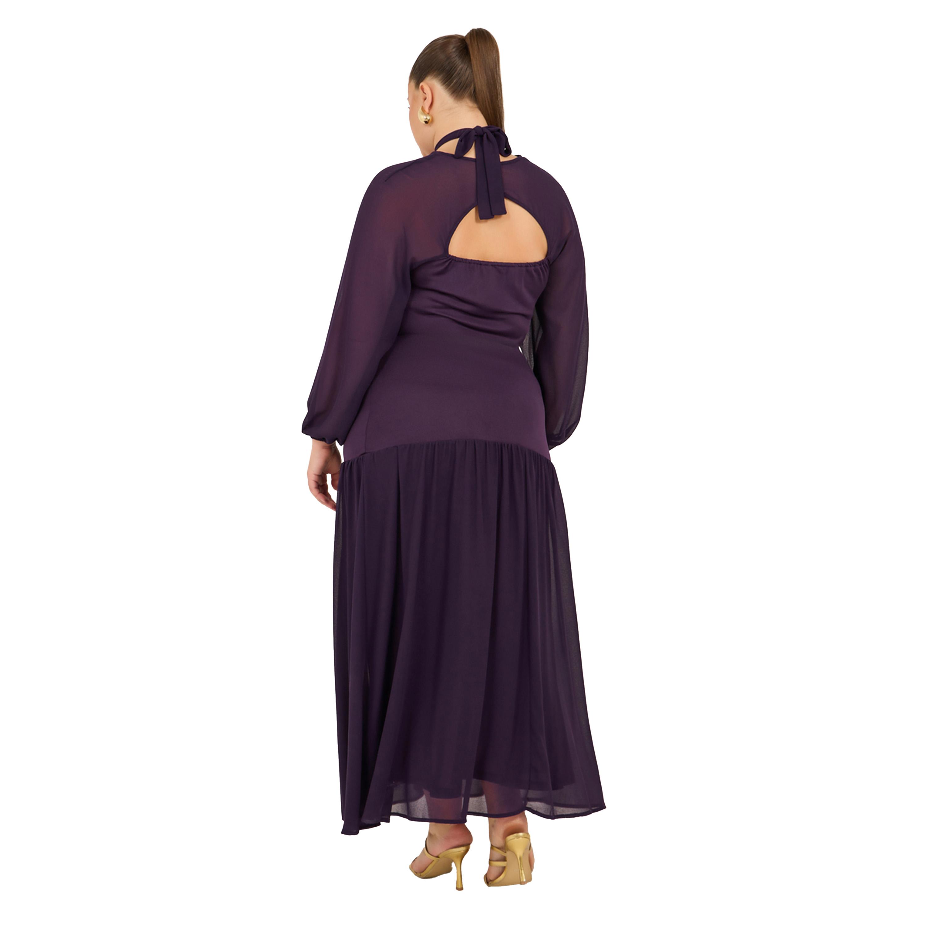 ستايلي - فستان ماكسي بنفسجي سادة بقصة A ومقاس كبير-women-clothing-dresses-image-5