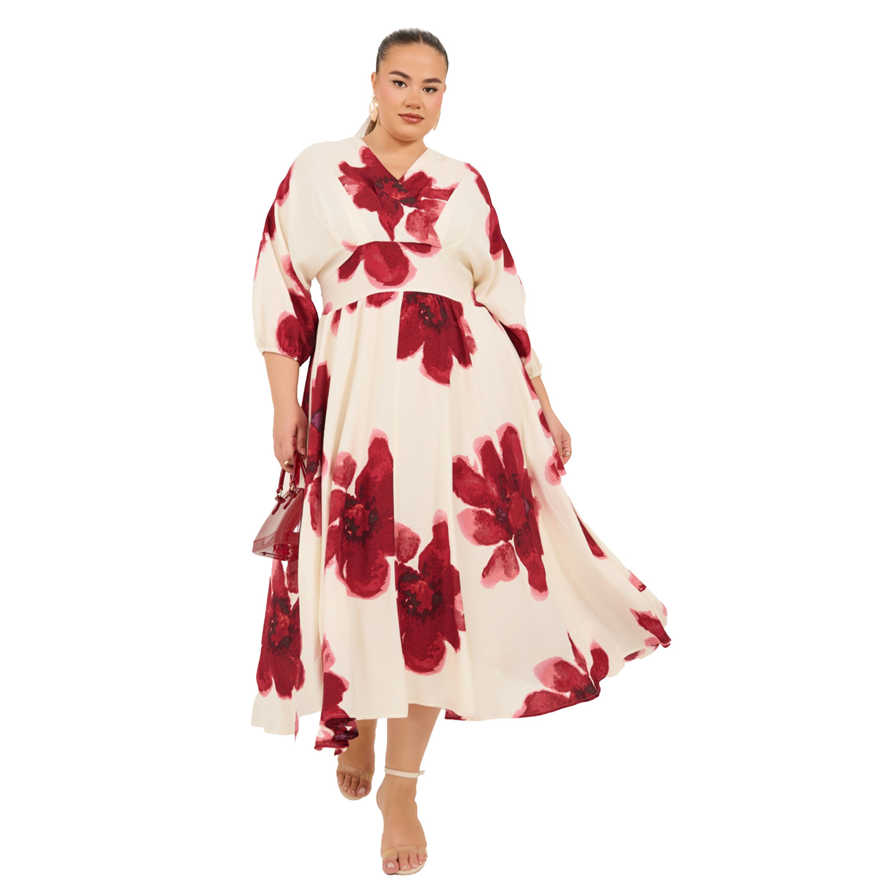 ستايلي - فستان ماكسي مطبوع برقبة V مقاس كبير-women-clothing-dresses-image-2