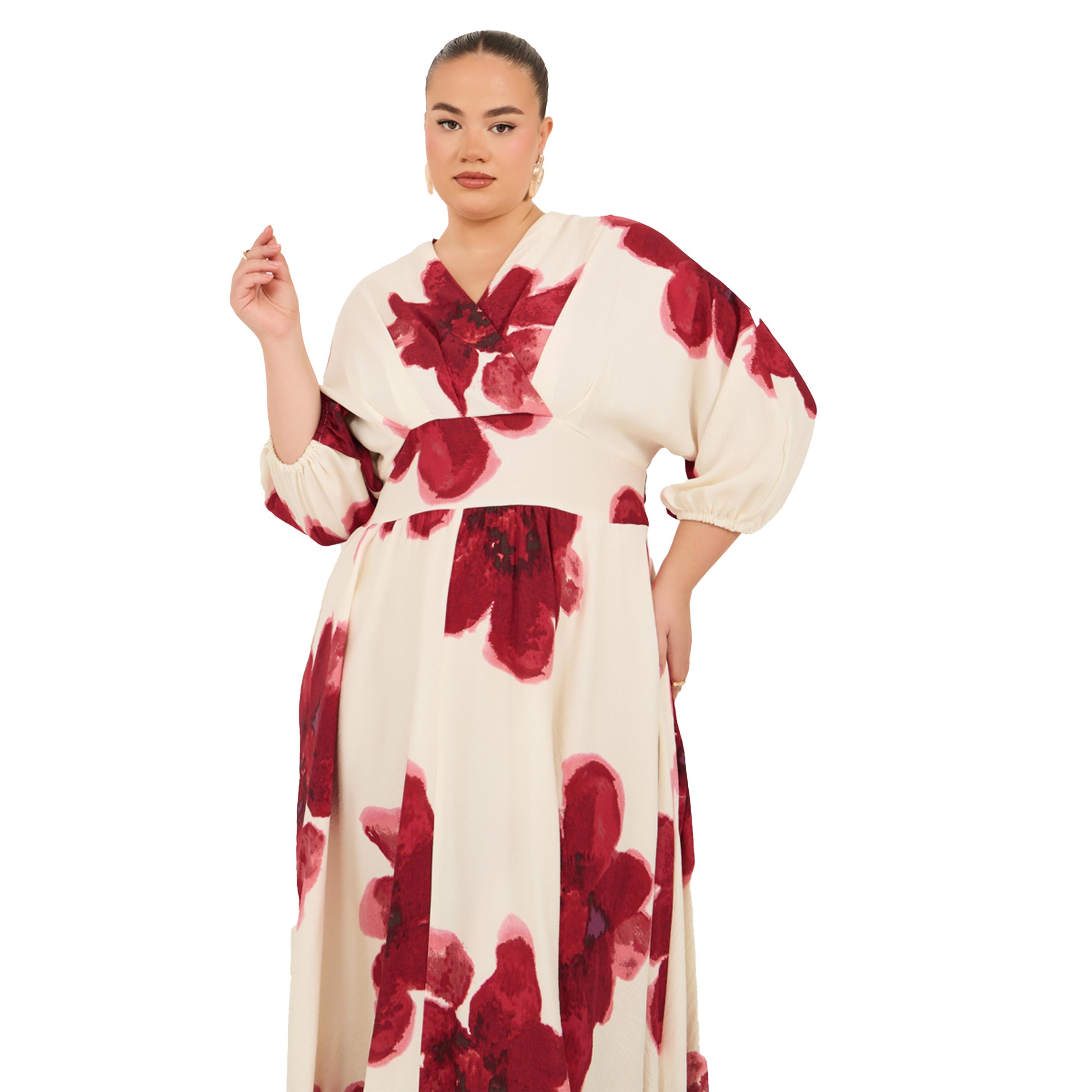 ستايلي - فستان ماكسي مطبوع برقبة V مقاس كبير-women-clothing-dresses-image-3