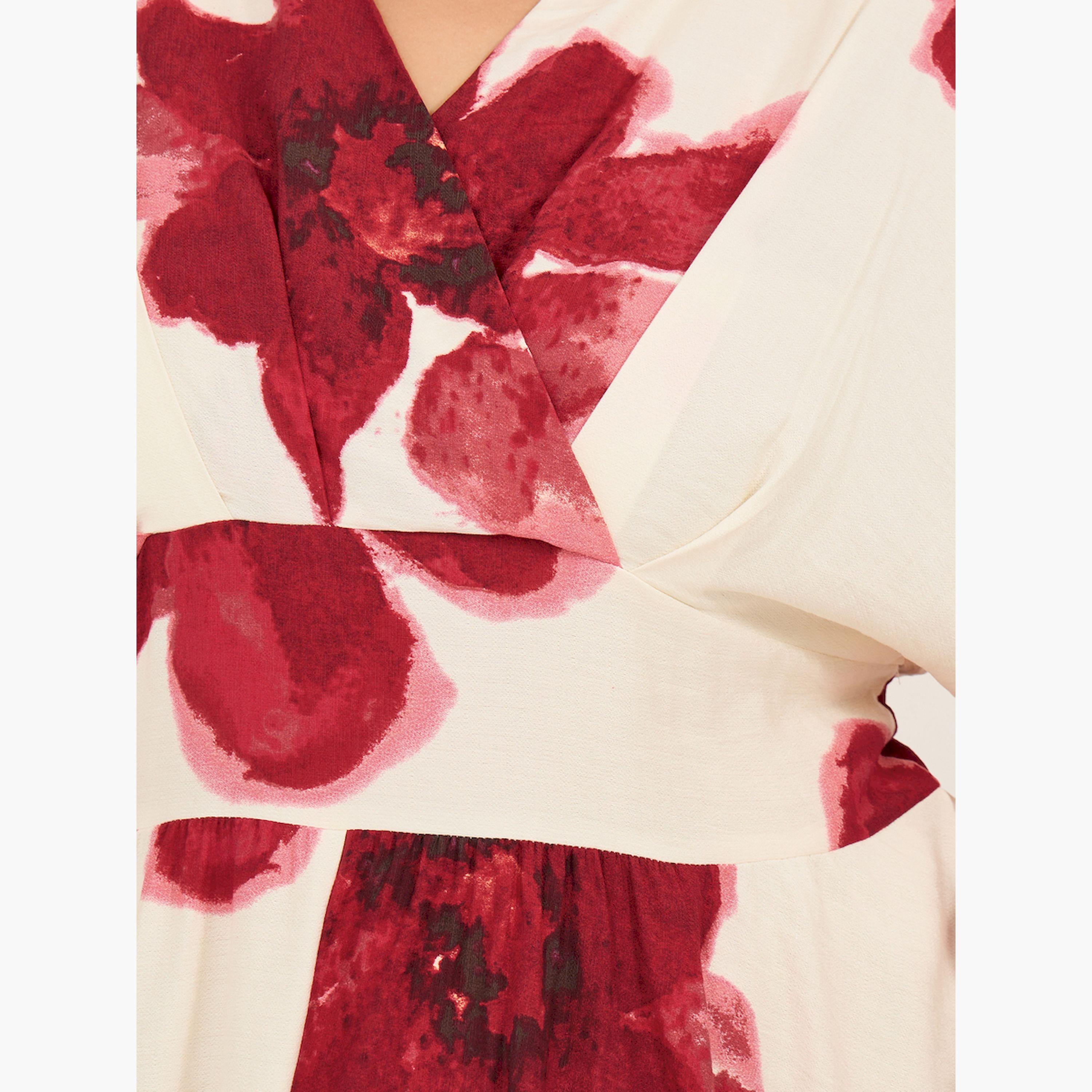 ستايلي - فستان ماكسي مطبوع برقبة V مقاس كبير-women-clothing-dresses-image-4
