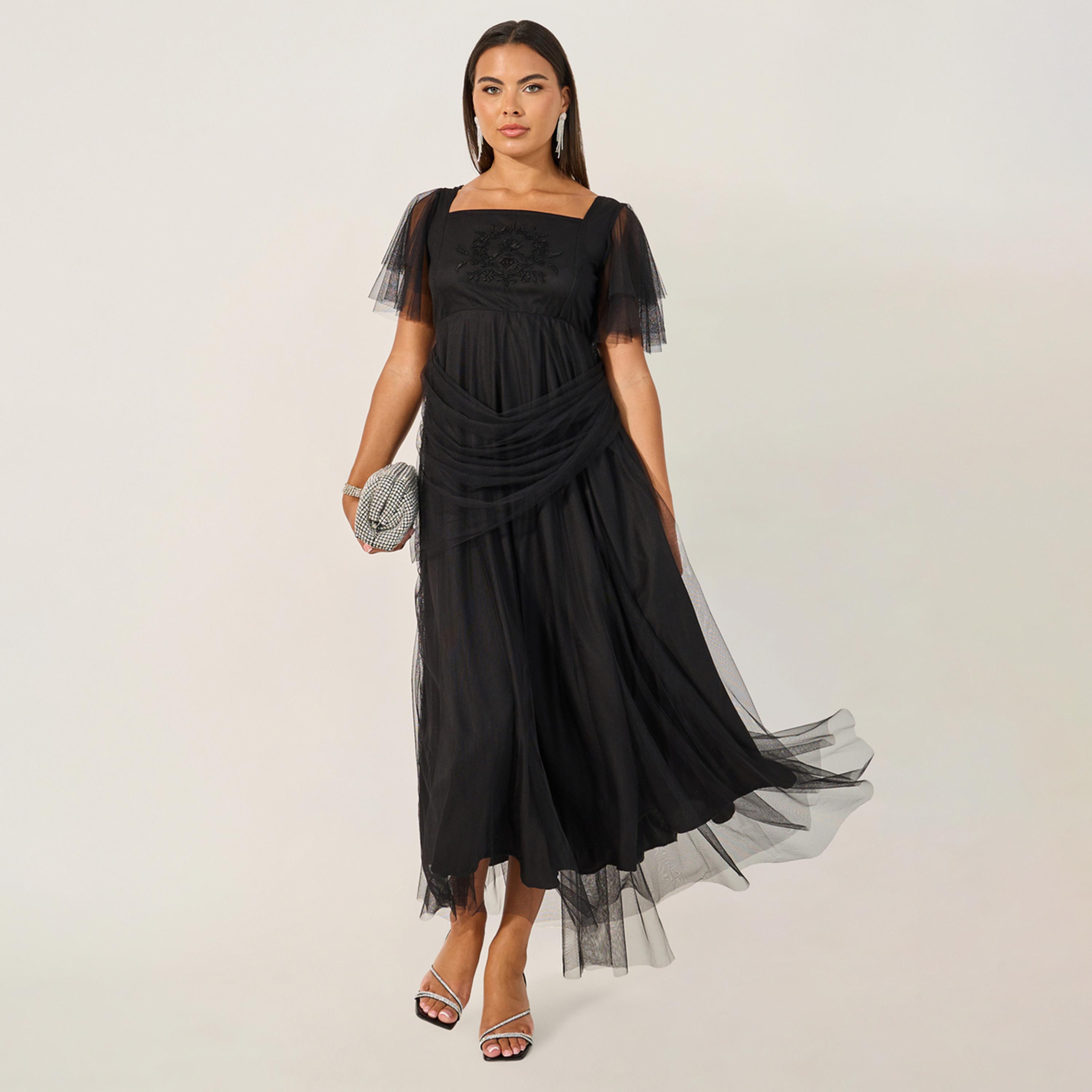 ستايلي - فستان ماكسي بقصة A وأكمام واسعة وتفاصيل مطرزة-women-clothing-dresses-image-1