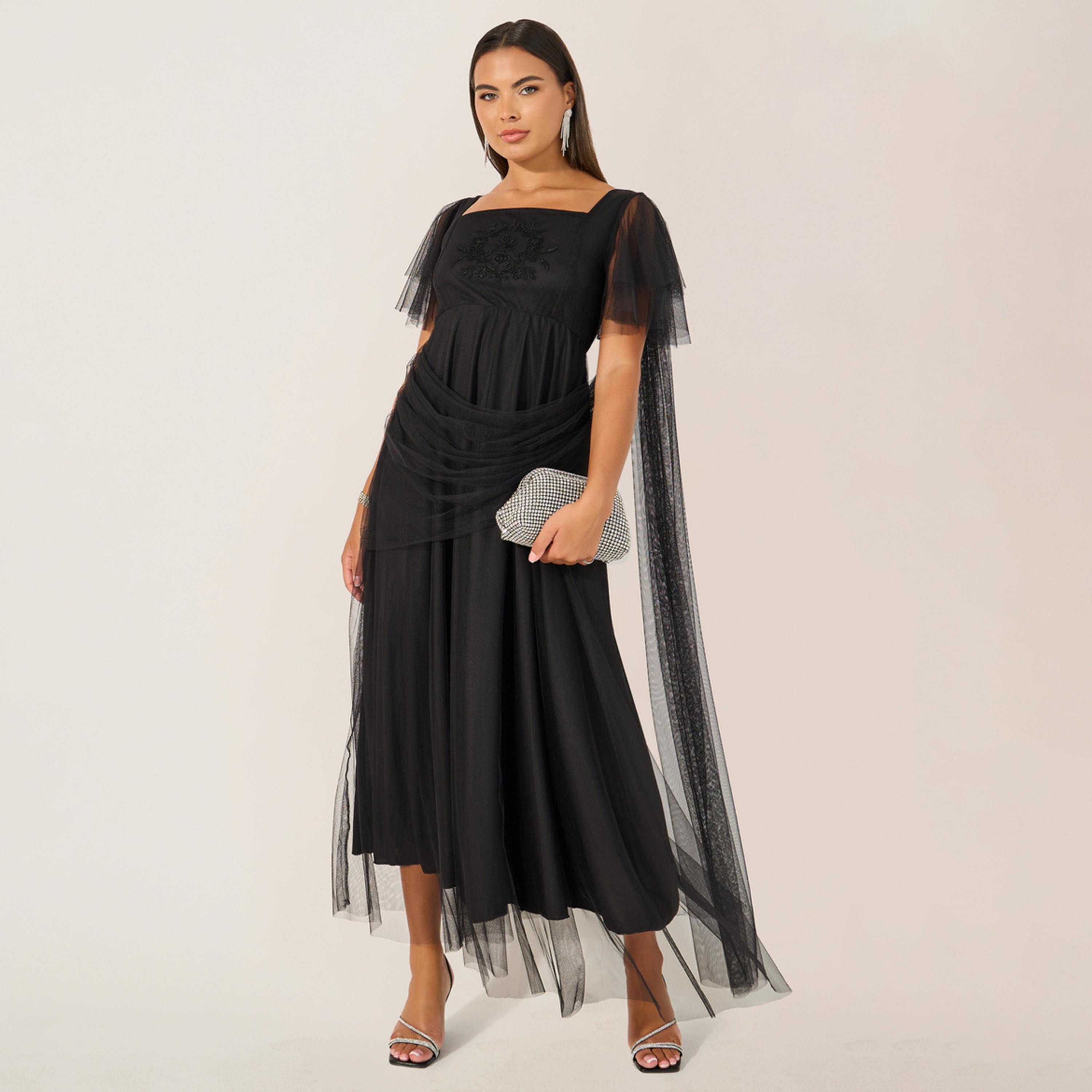 Styli Embroidered Detail Flared Sleeves A-Line Maxi Dress-women-clothing-dresses-image-2