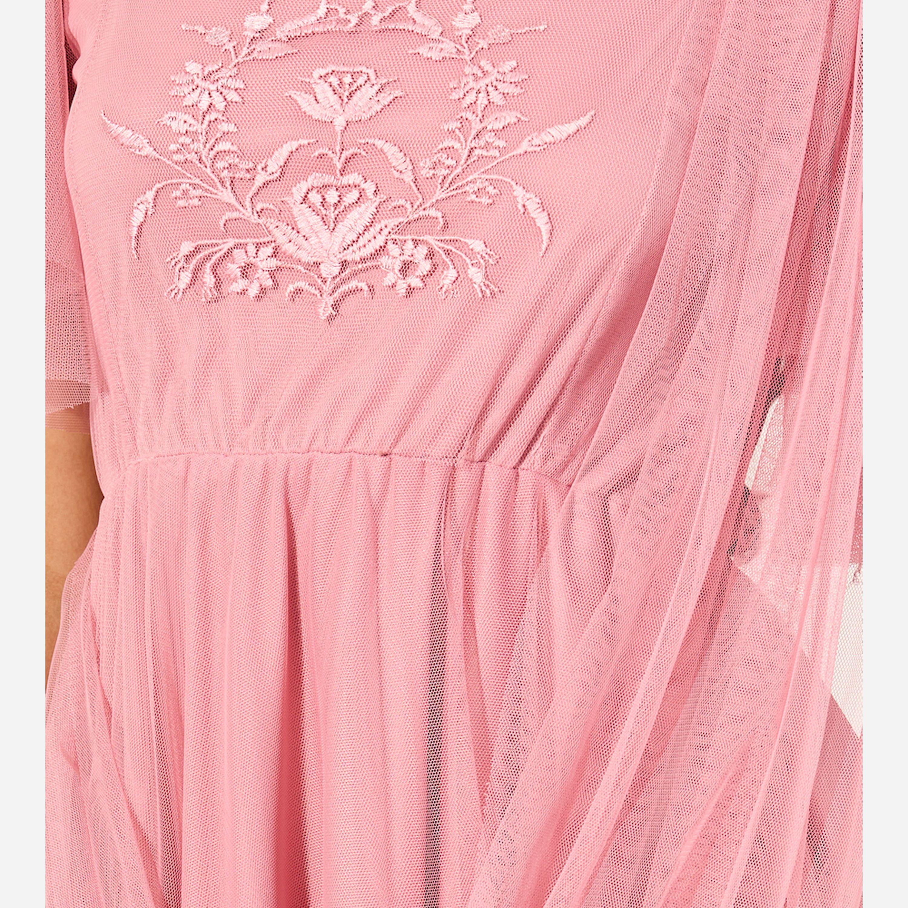 Styli U And F Pink Square Neck Net Maxi Dress-women-clothing-dresses-image-4