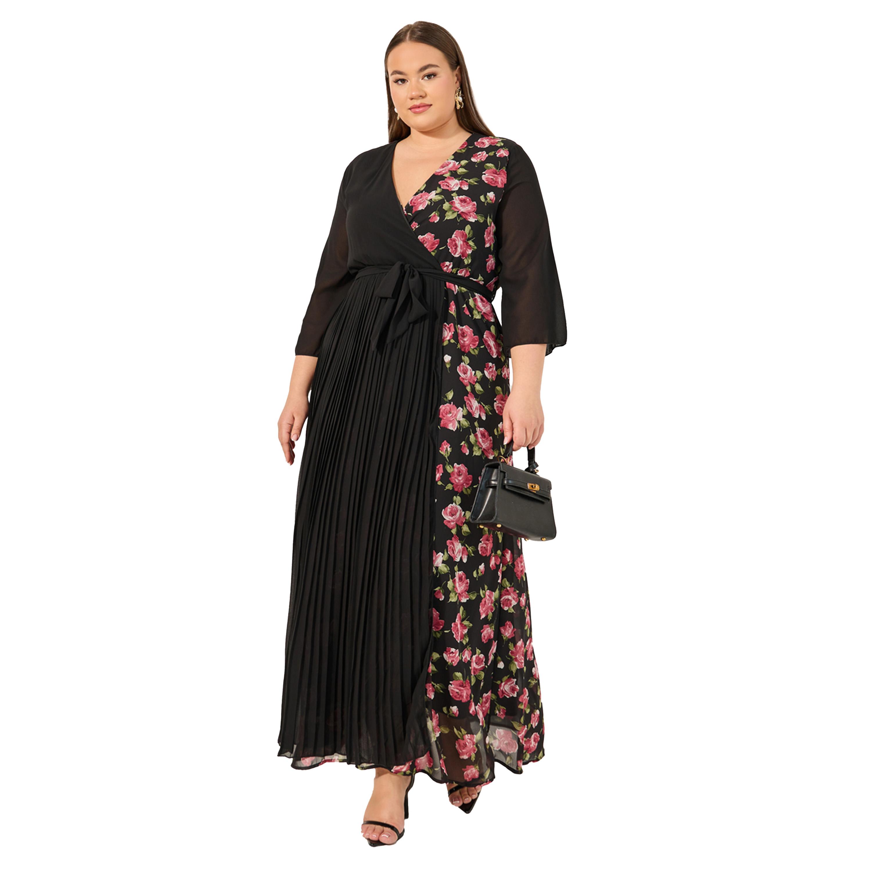 ستايلي - فستان ماكسي مطبوع بأكمام ثلاثة أرباع وقصة حرف A-women-clothing-dresses-image-1