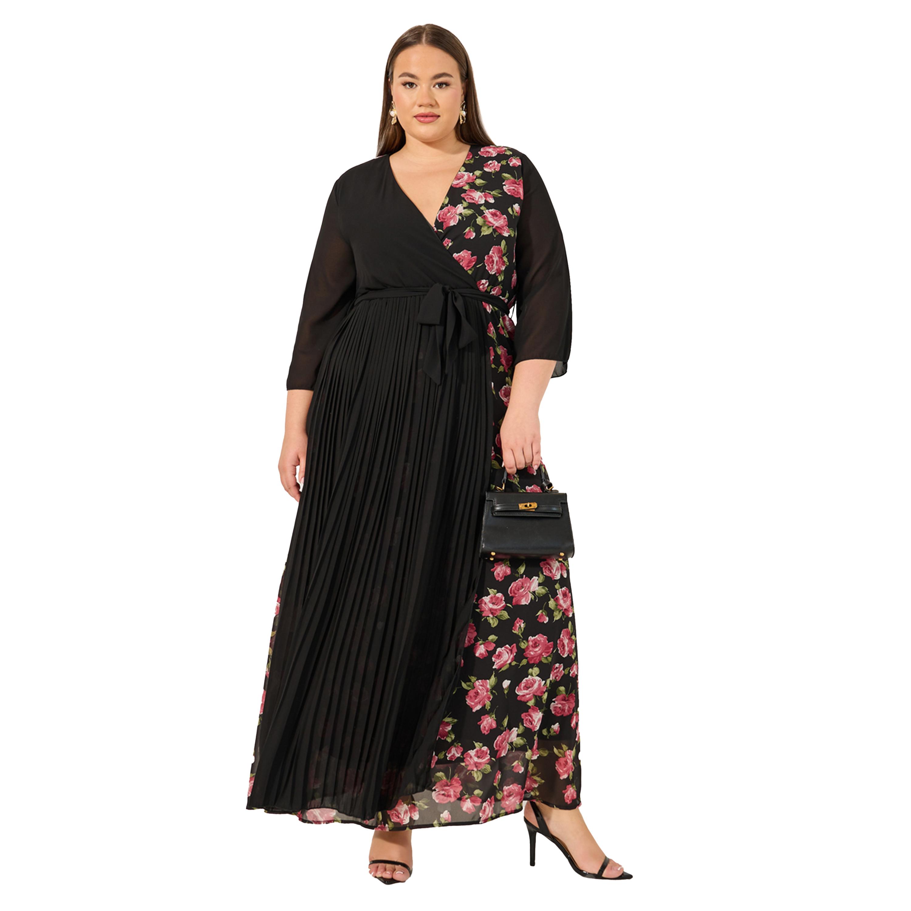 ستايلي - فستان ماكسي مطبوع بأكمام ثلاثة أرباع وقصة حرف A-women-clothing-dresses-image-2
