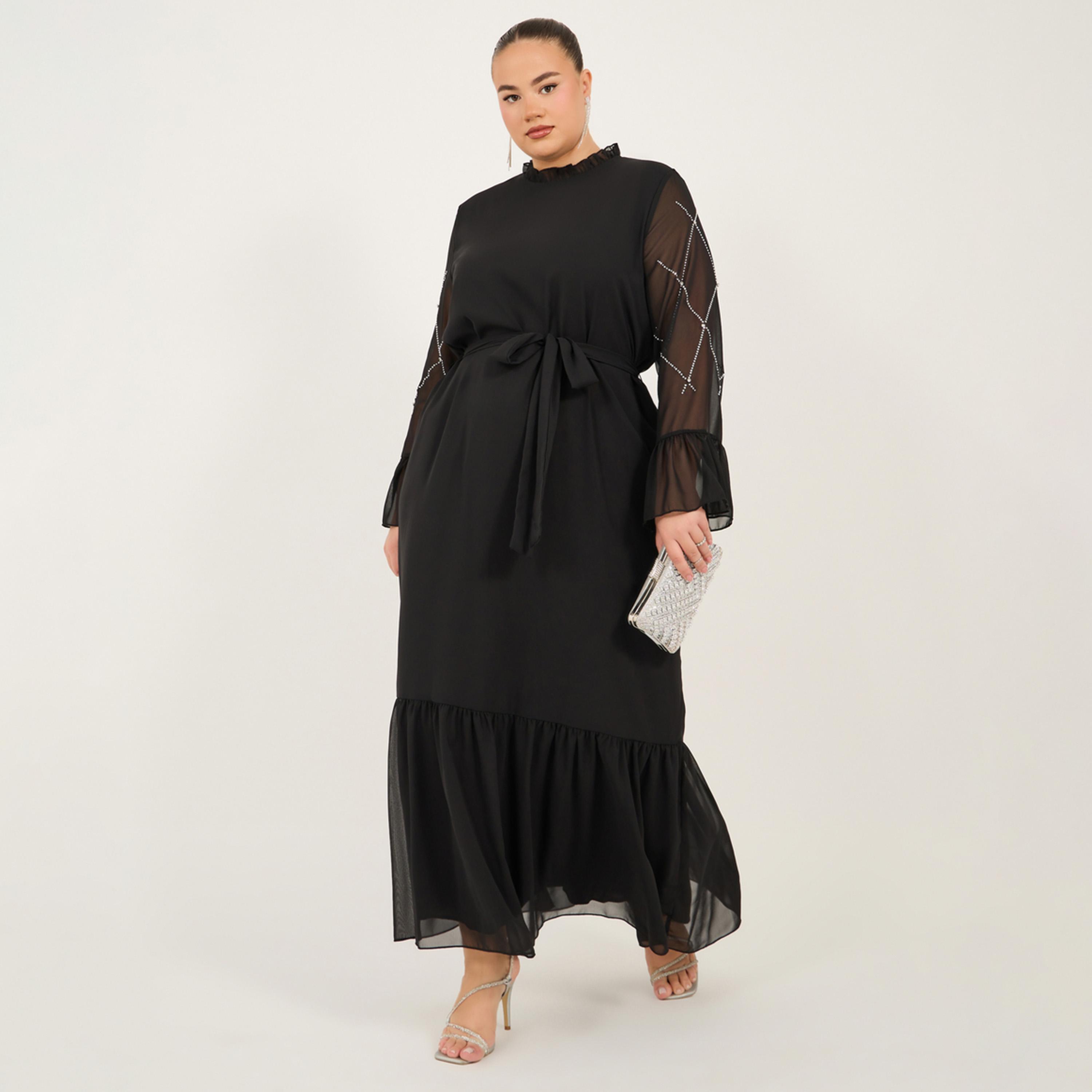 ستايلي - فستان ماكسي بحافة كشكش بمقاسات كبيرة-women-clothing-dresses-image-1