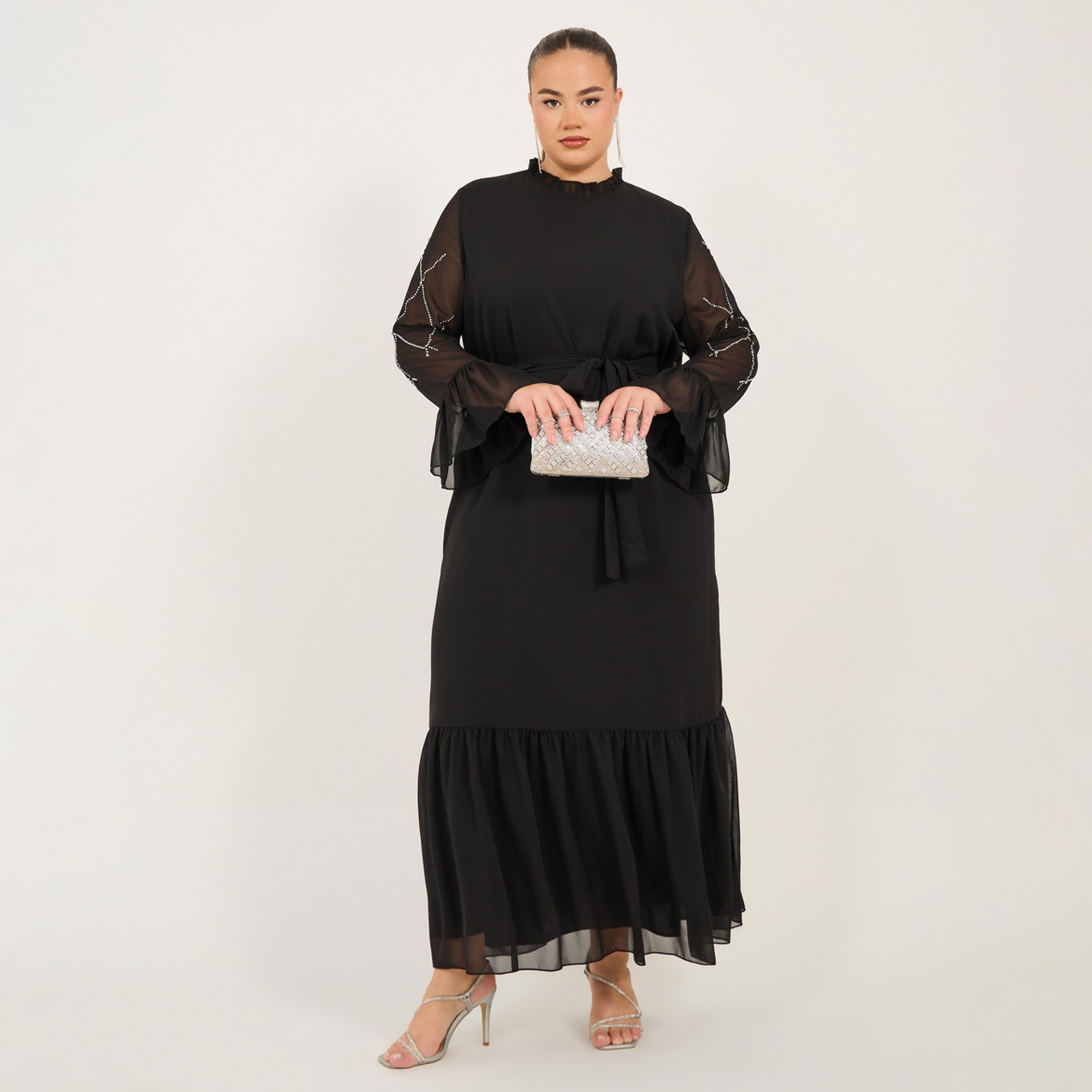 ستايلي - فستان ماكسي بحافة كشكش بمقاسات كبيرة-women-clothing-dresses-image-2