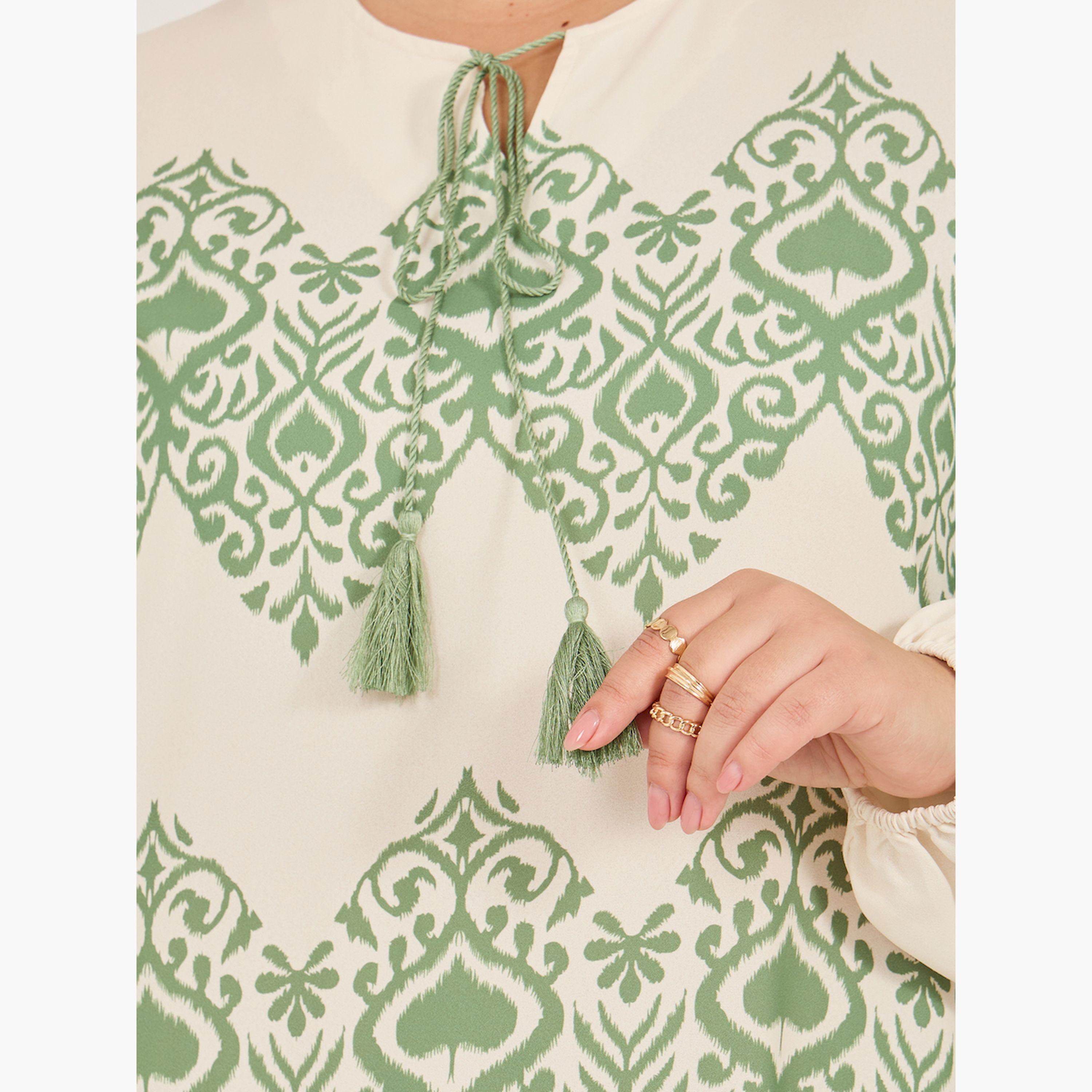 ستايلي - فستان ماكسي مطبوع بأكمام منفوخة وقصة A-women-clothing-dresses-image-4