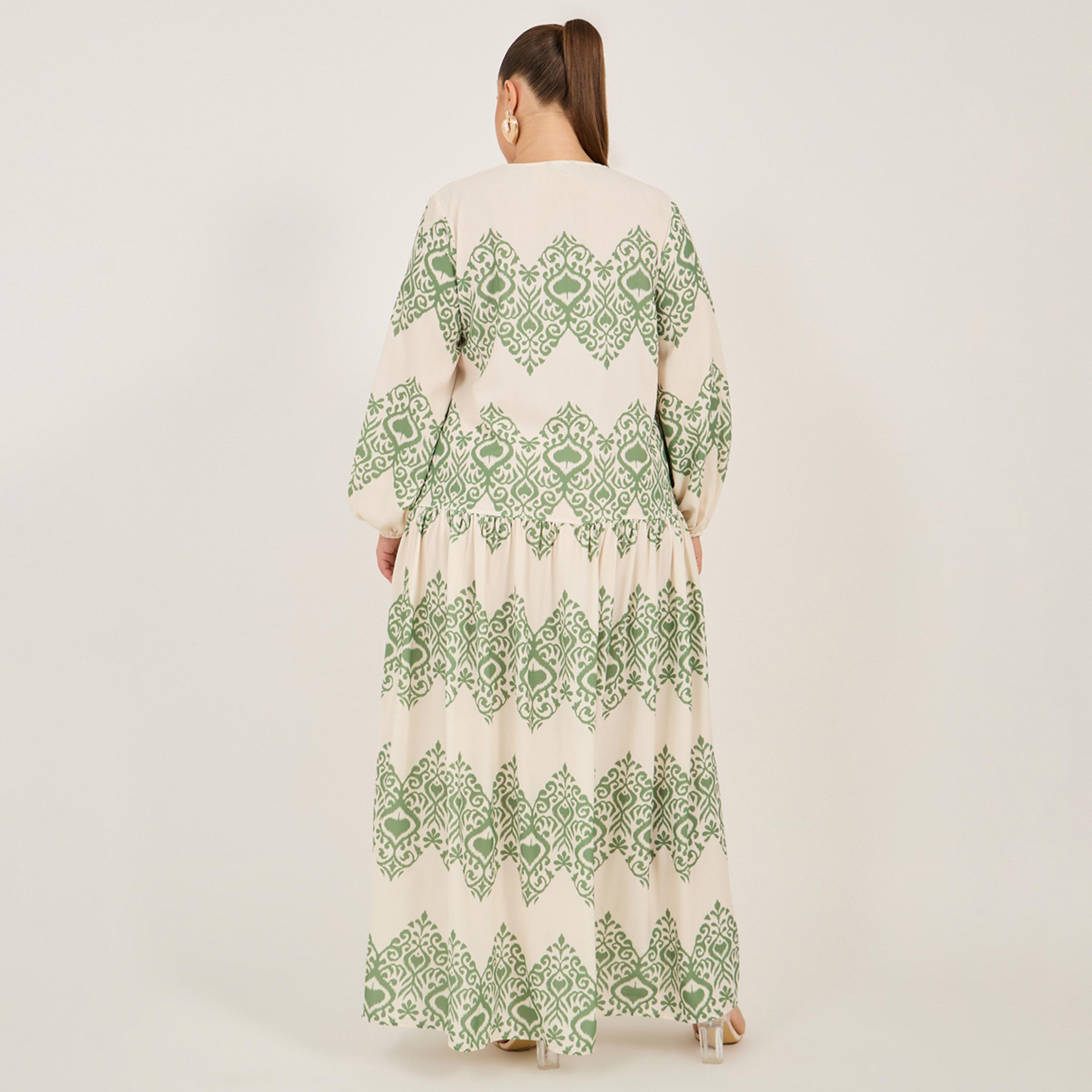 ستايلي - فستان ماكسي مطبوع بأكمام منفوخة وقصة A-women-clothing-dresses-image-5