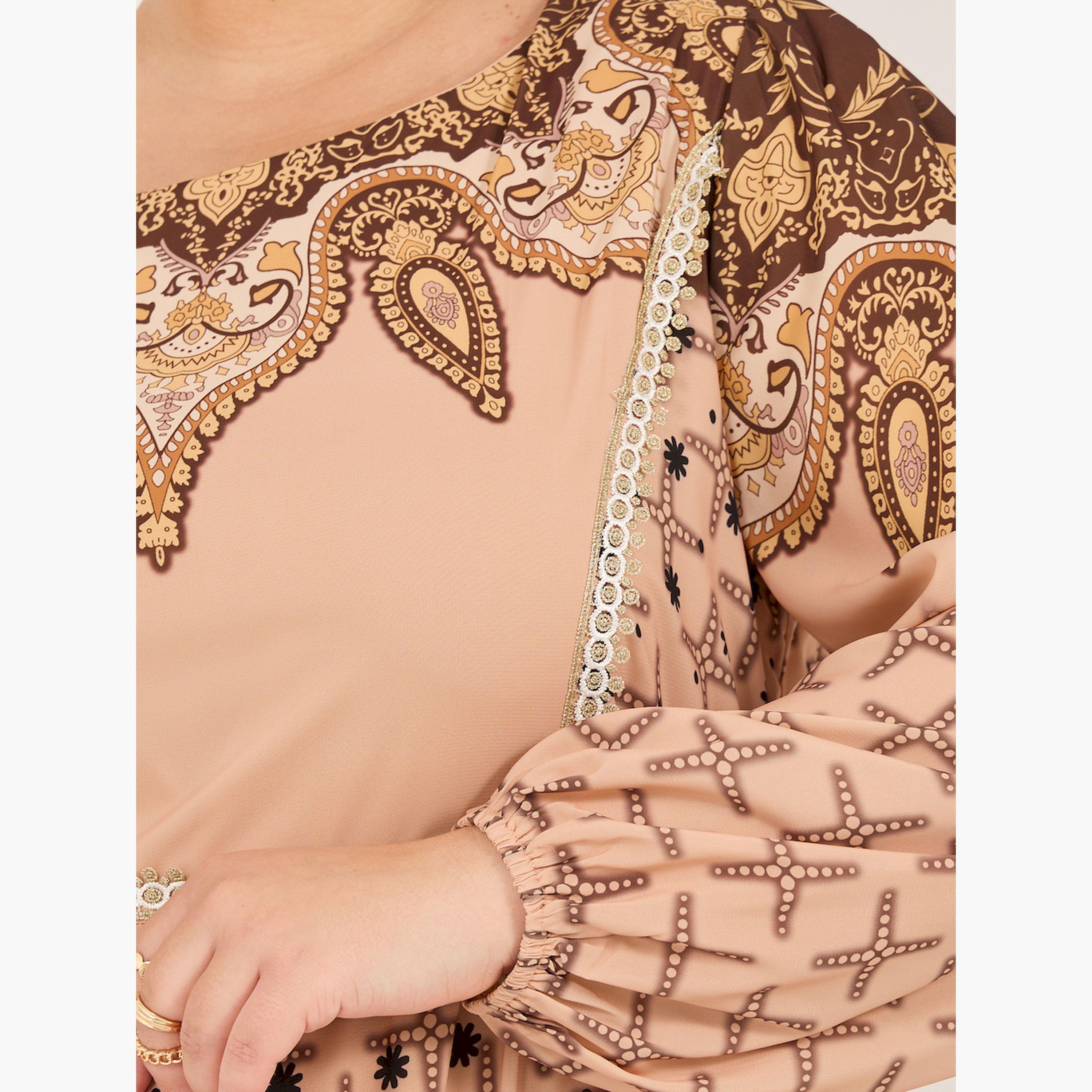 ستايلي - فستان ماكسي بأكمام طويلة وطبعة A-women-clothing-dresses-image-5