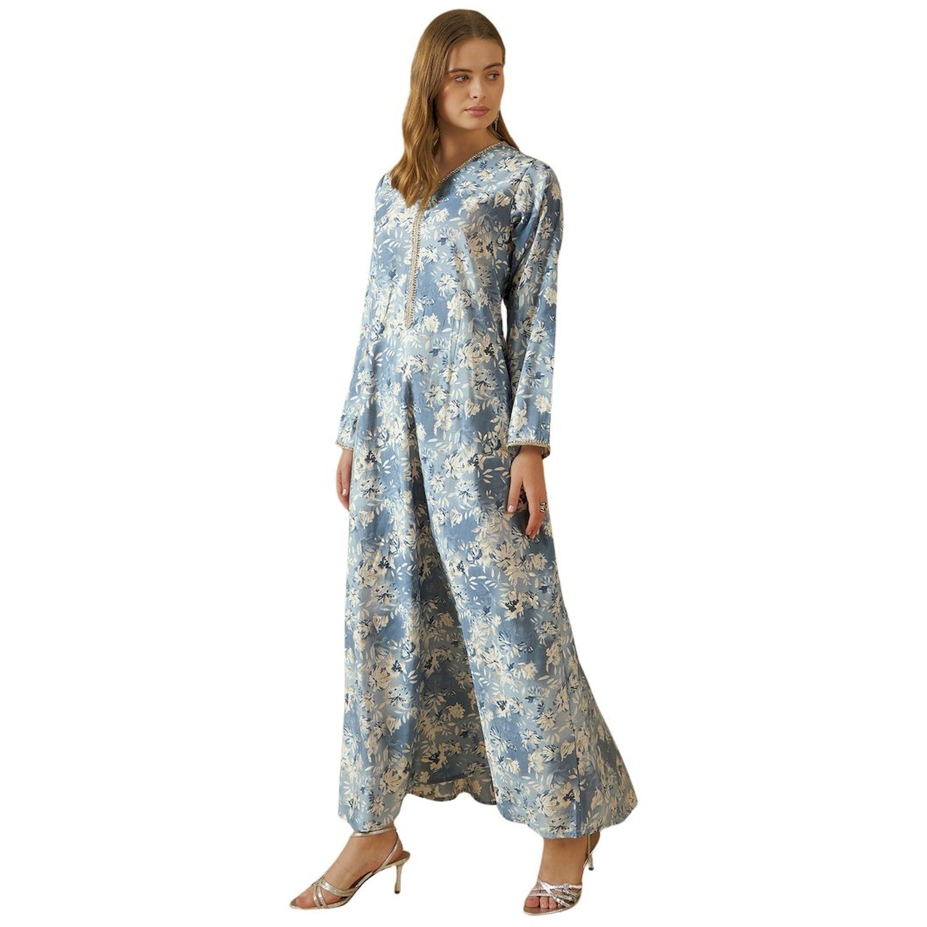 ستايلي - جلابية بطبعة زهور كاملة وياقة V وحواف من الدانتيل-women-arabicclothing-jalabiyas-image-3