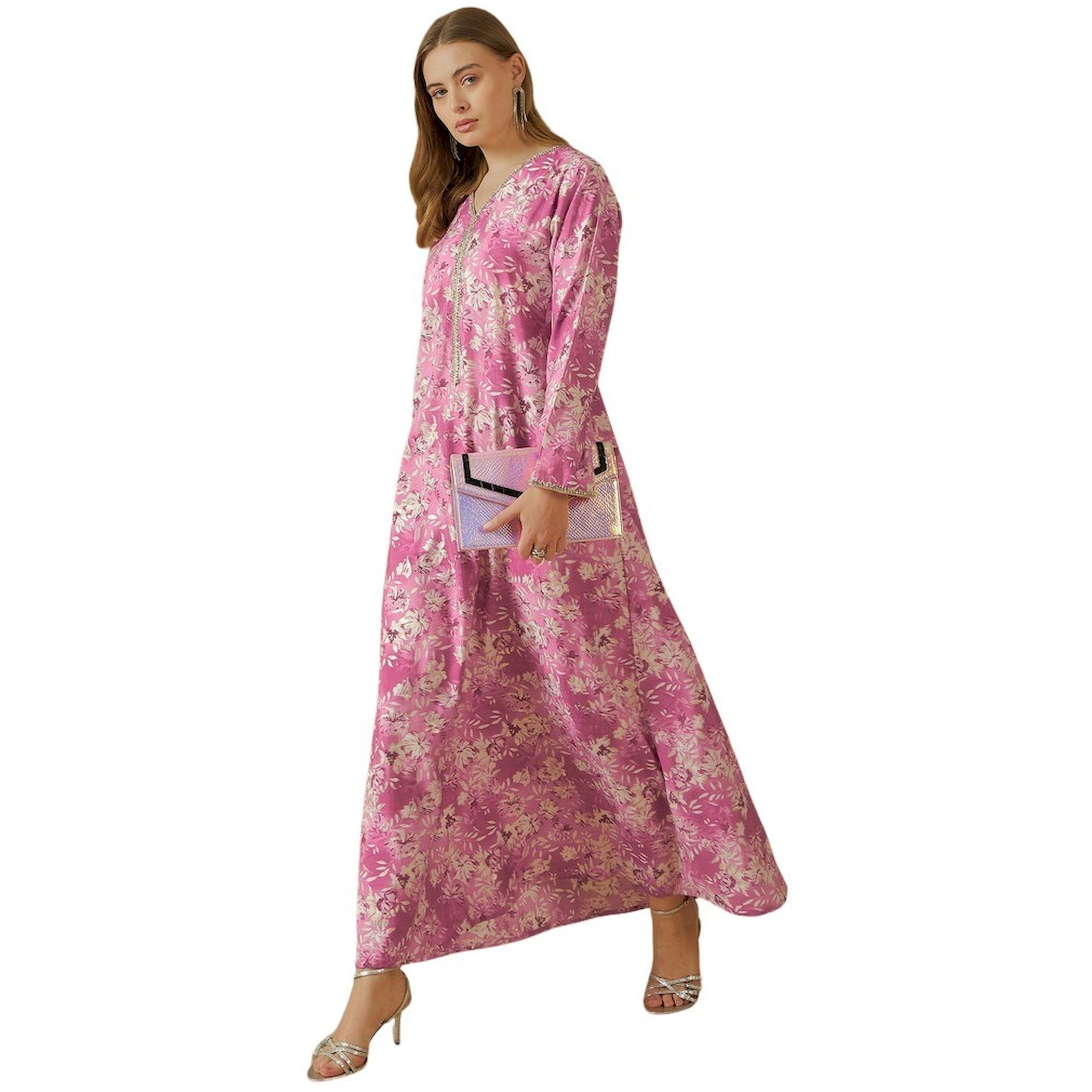 ستايلي - جلابية بطبعة زهور كاملة وياقة V وحواف من الدانتيل-women-arabicclothing-jalabiyas-image-1