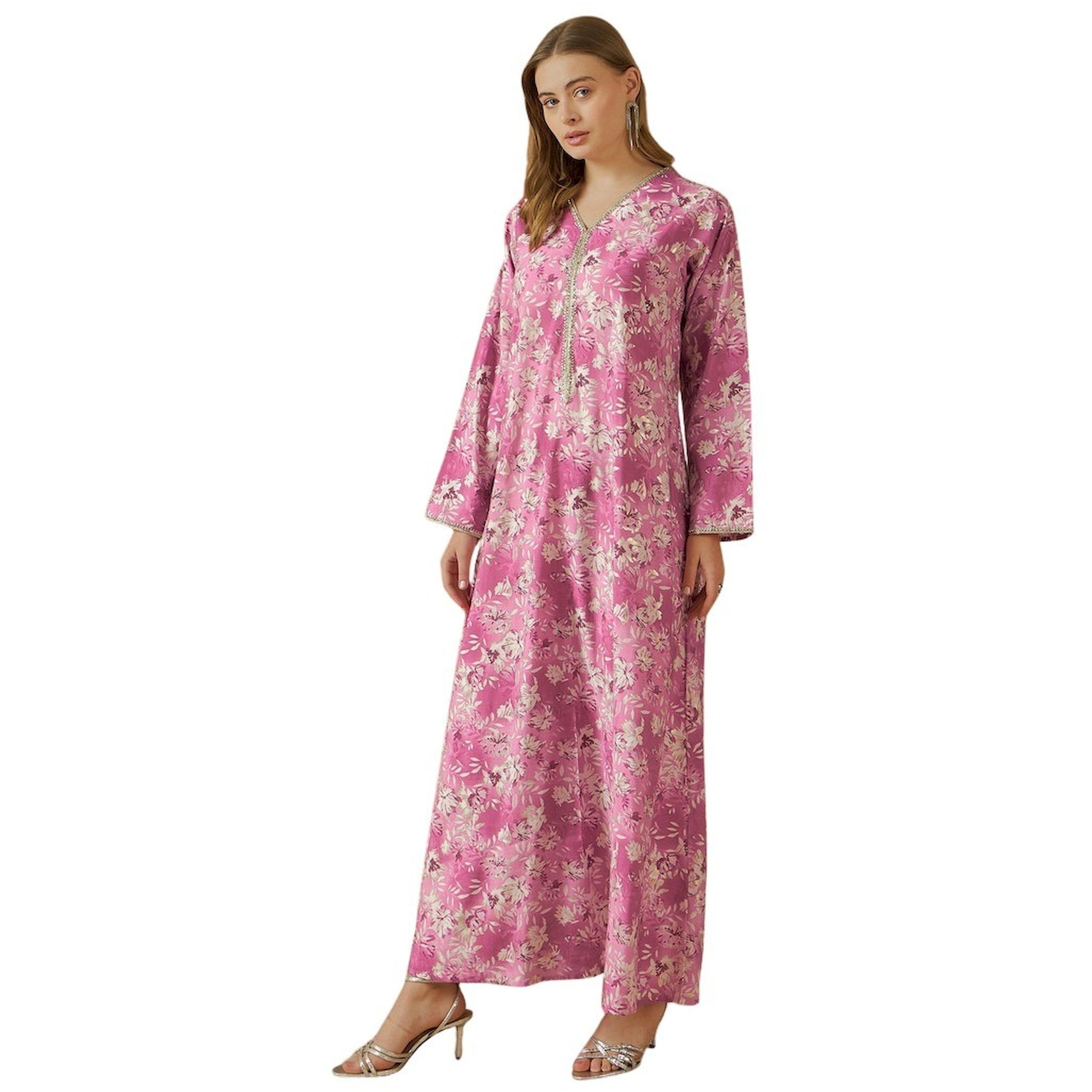 ستايلي - جلابية بطبعة زهور كاملة وياقة V وحواف من الدانتيل-women-arabicclothing-jalabiyas-image-3