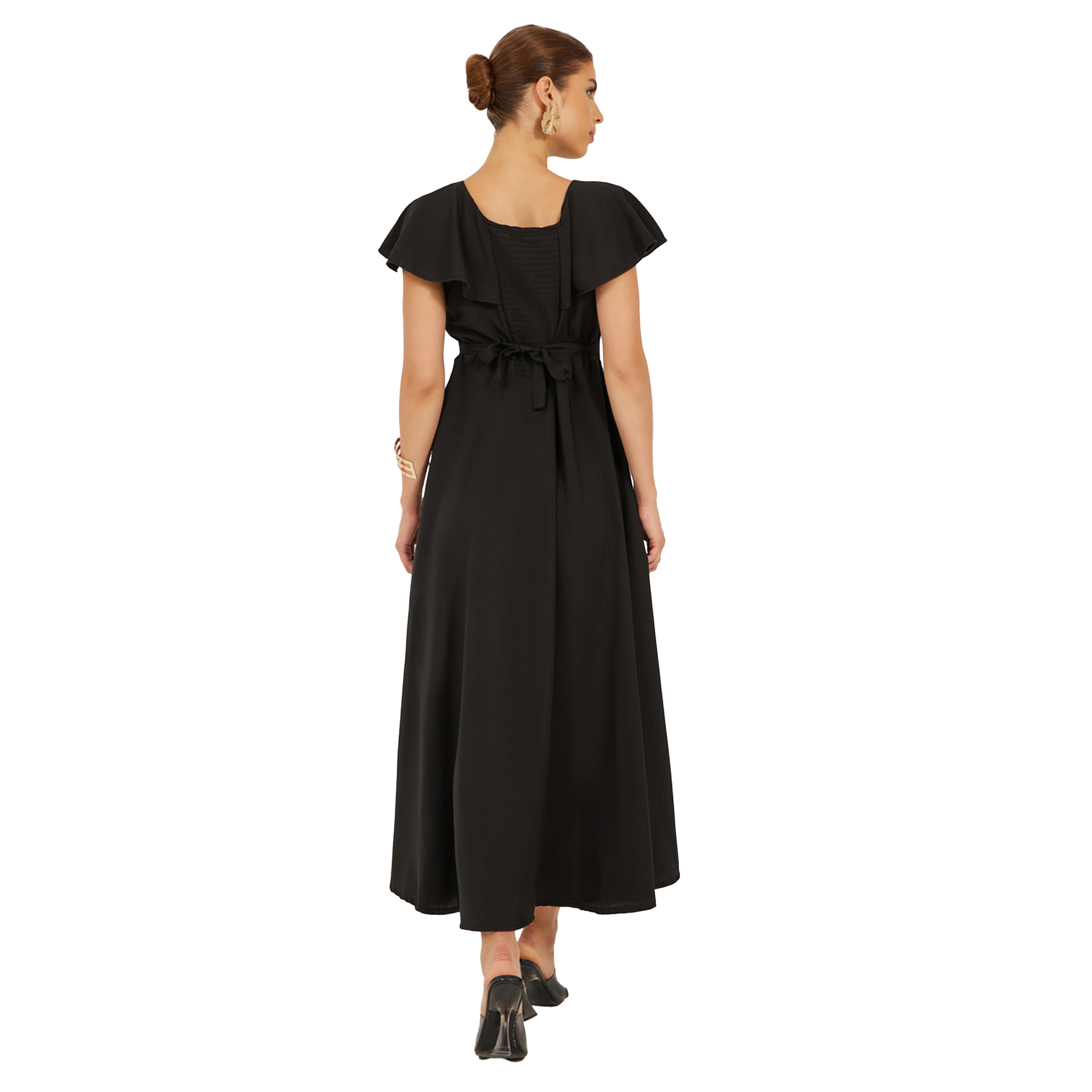 Styli Solid V-Neck A-Line Maxi Dress-women-clothing-dresses-image-6