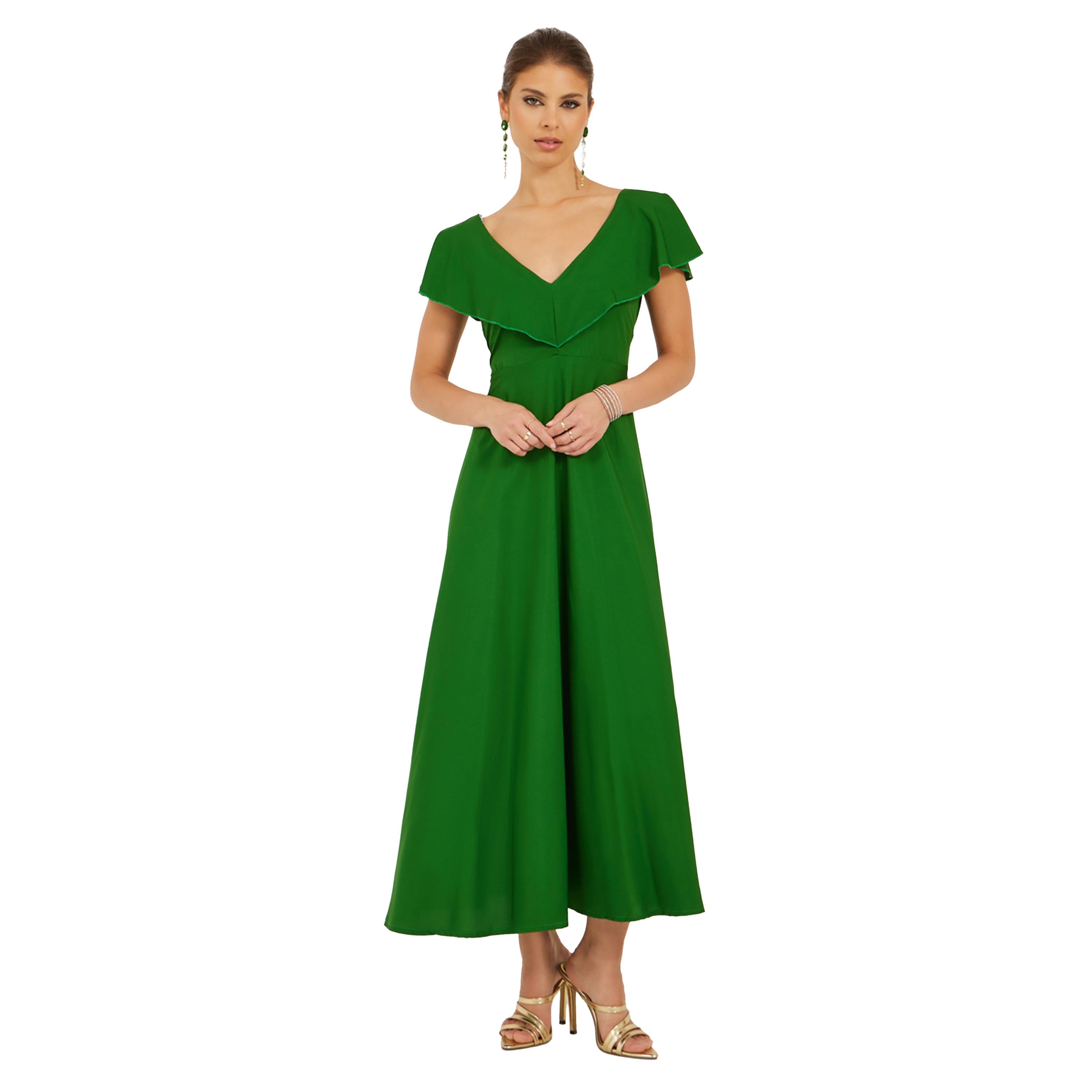 Styli Solid V-Neck A-Line Maxi Dress-women-clothing-dresses-image-2