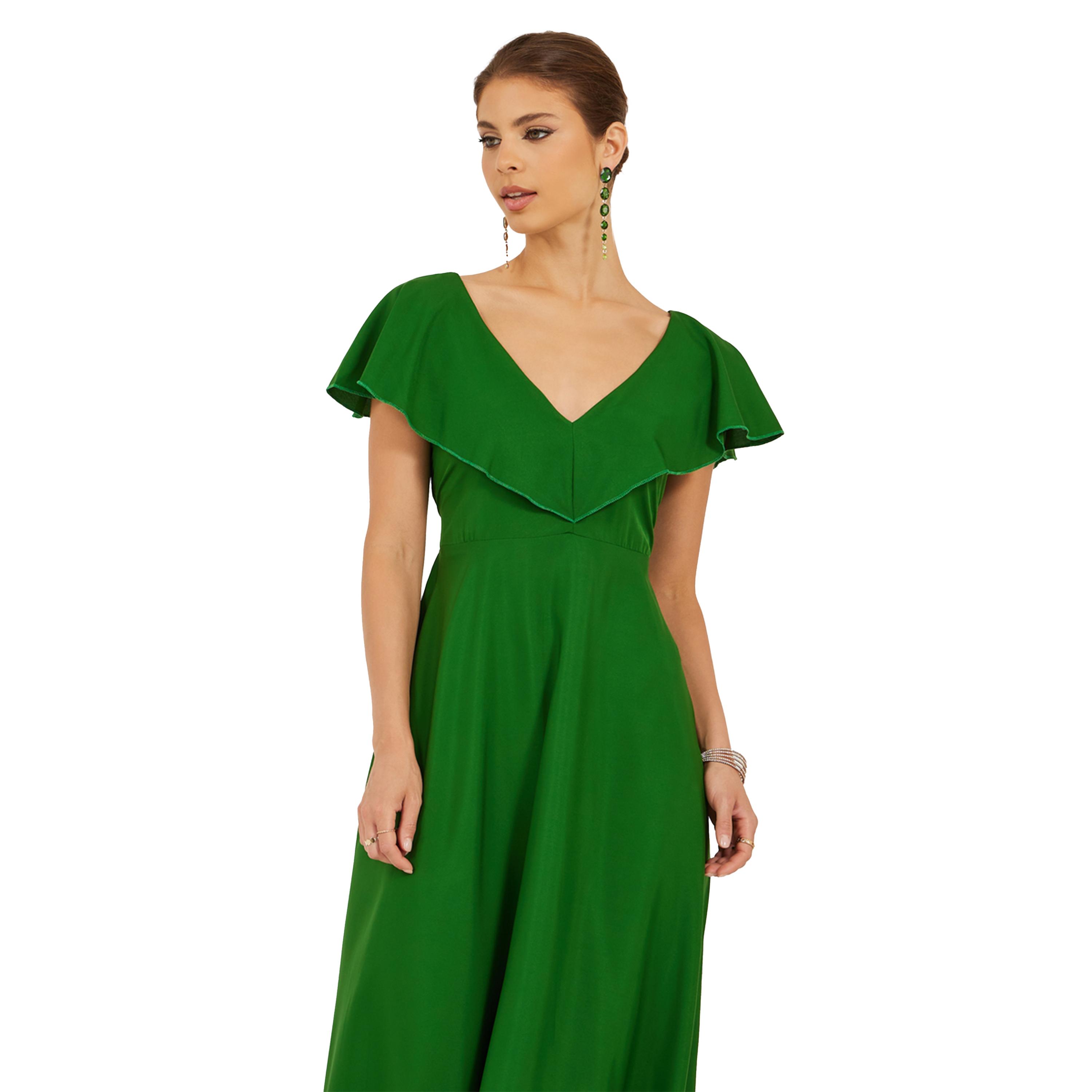Styli Solid V-Neck A-Line Maxi Dress-women-clothing-dresses-image-3