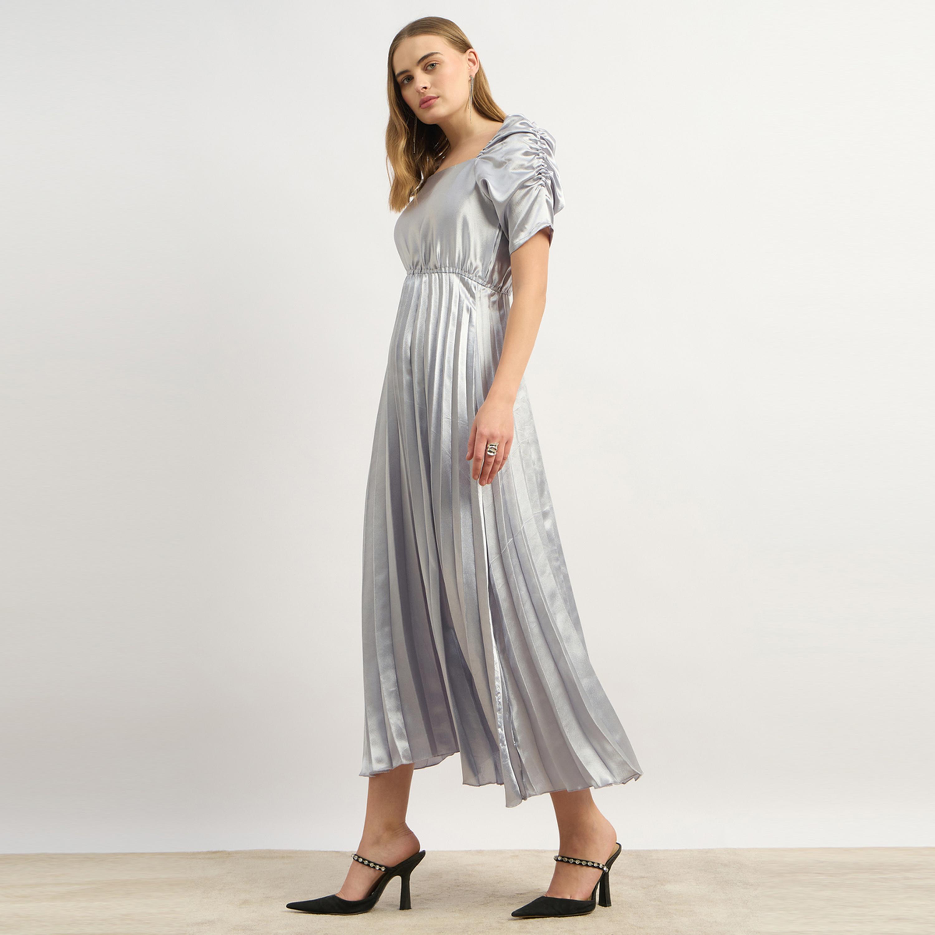 ستايلي - يو آند اف - فستان ماكسي أزرق بقصّة سادة وواسعة-women-clothing-dresses-image-3