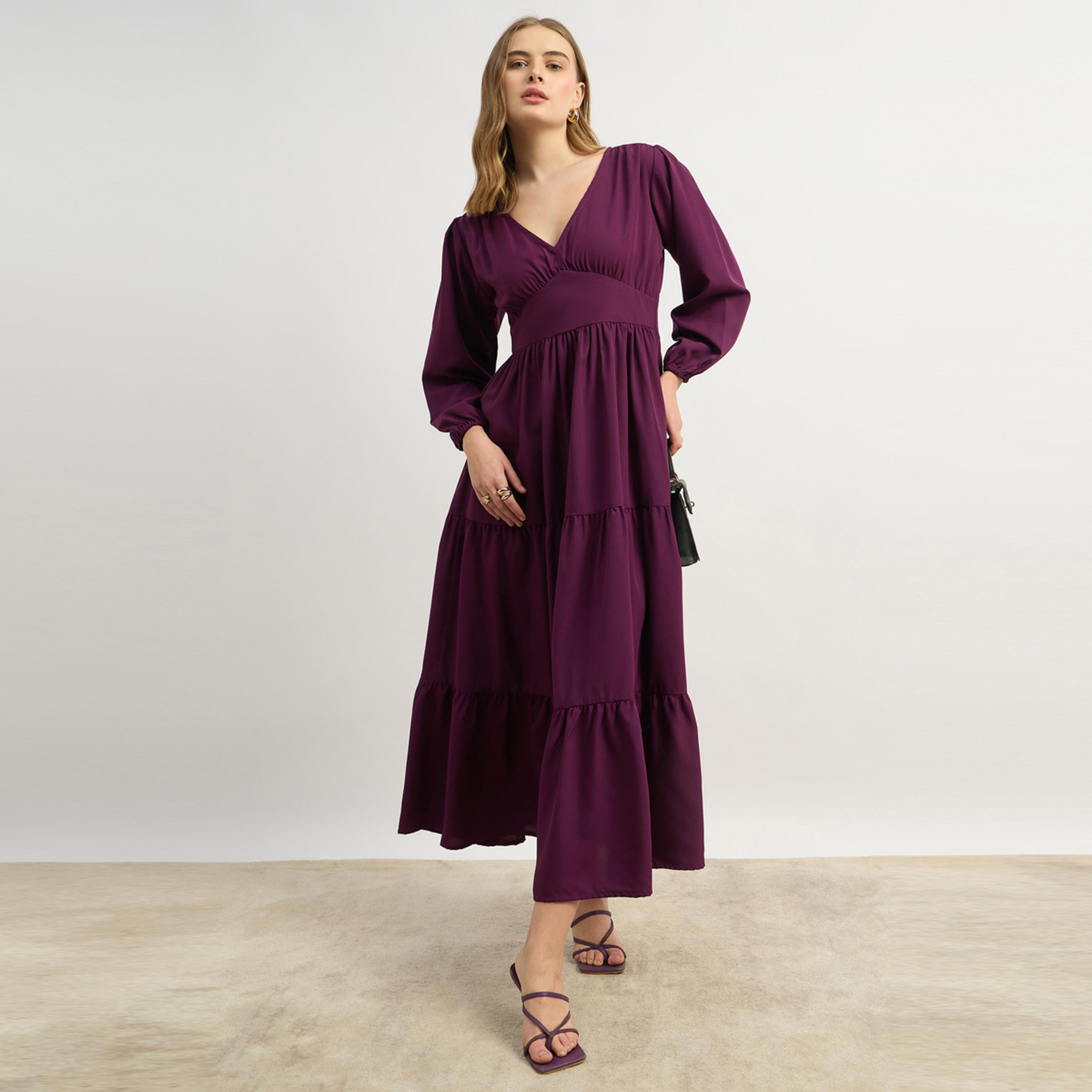 ستايلي - يو آند اف - فستان ماكسي من الكريب - بنفسجي-women-clothing-dresses-image-1