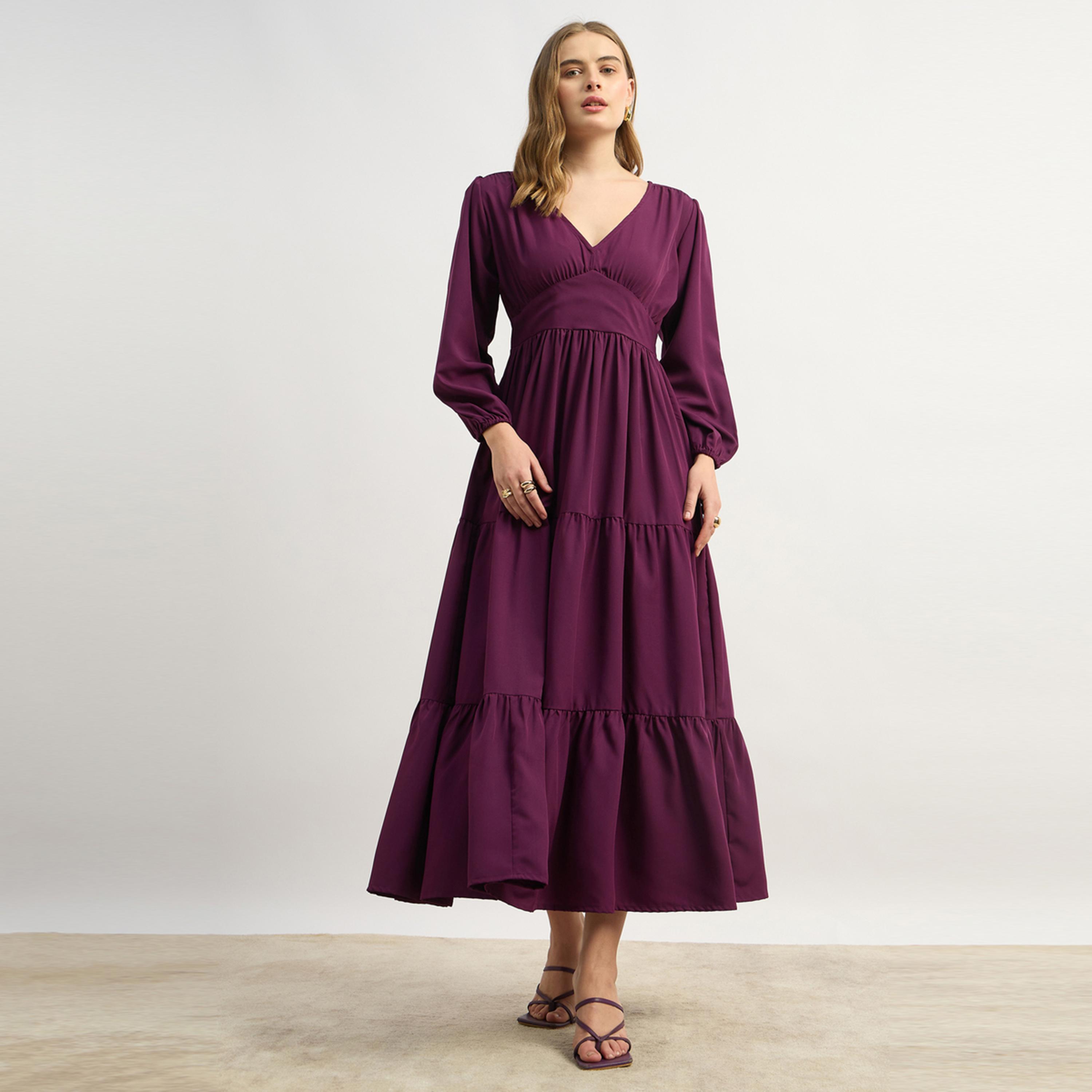 ستايلي - يو آند اف - فستان ماكسي من الكريب - بنفسجي-women-clothing-dresses-image-2