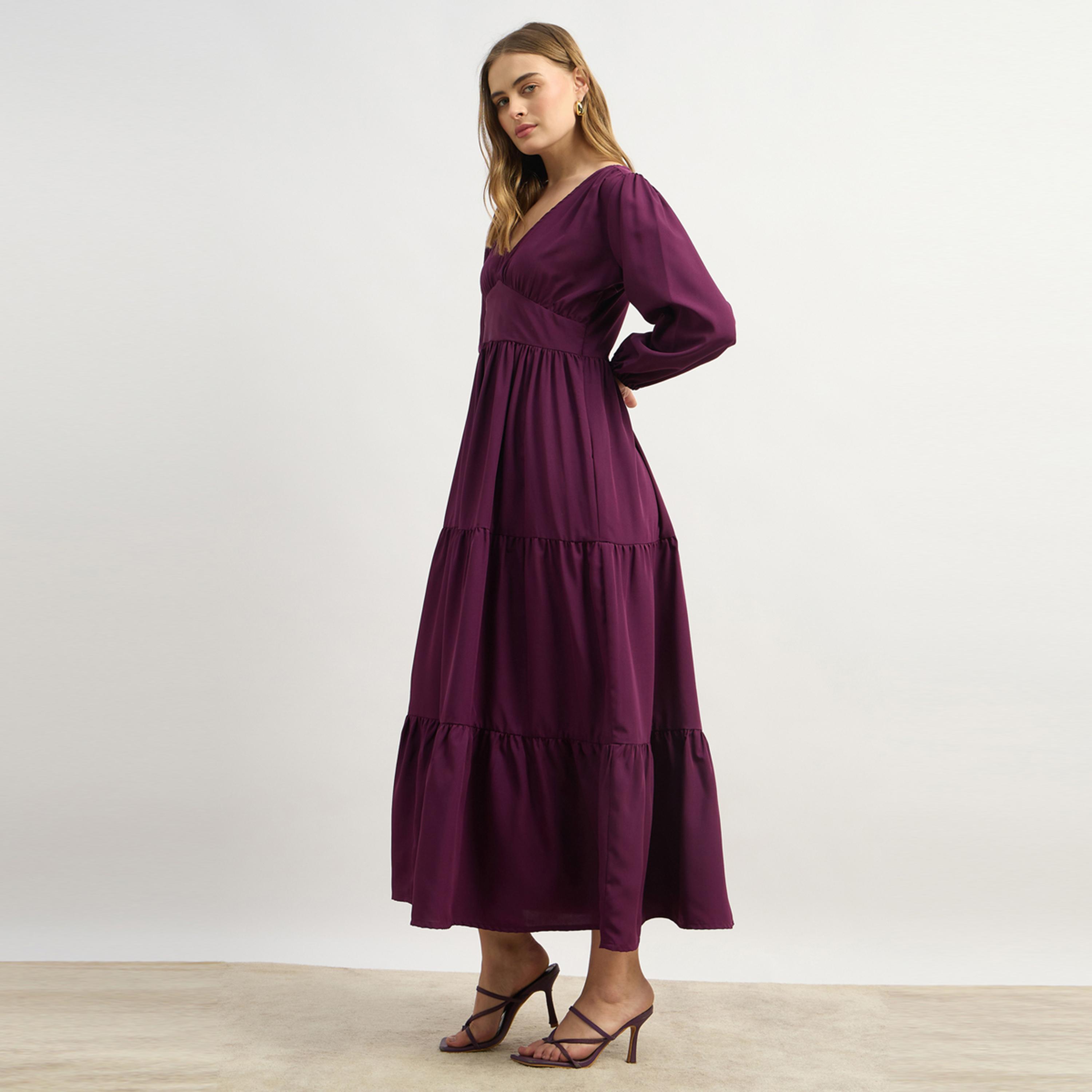 ستايلي - يو آند اف - فستان ماكسي من الكريب - بنفسجي-women-clothing-dresses-image-3