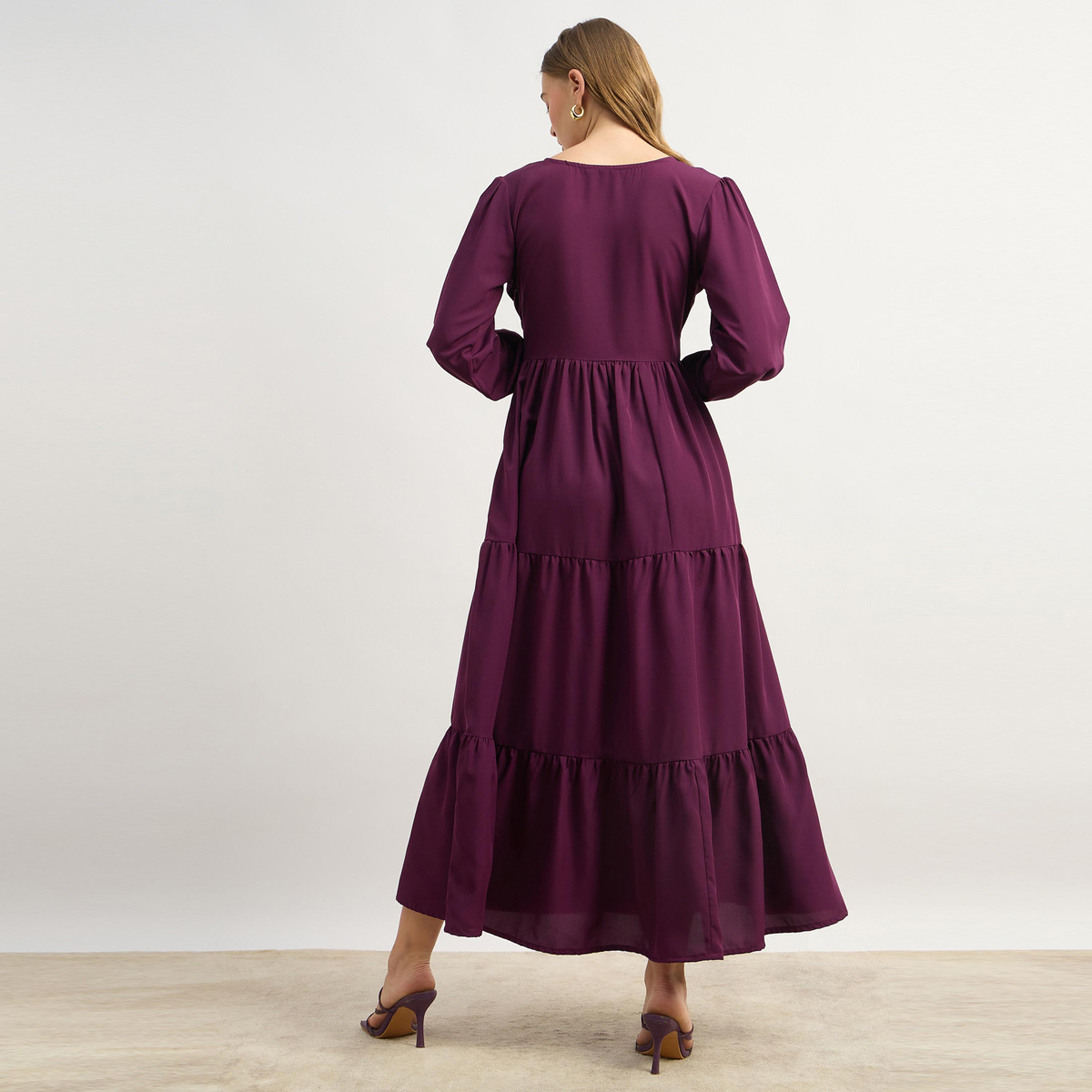 ستايلي - يو آند اف - فستان ماكسي من الكريب - بنفسجي-women-clothing-dresses-image-5