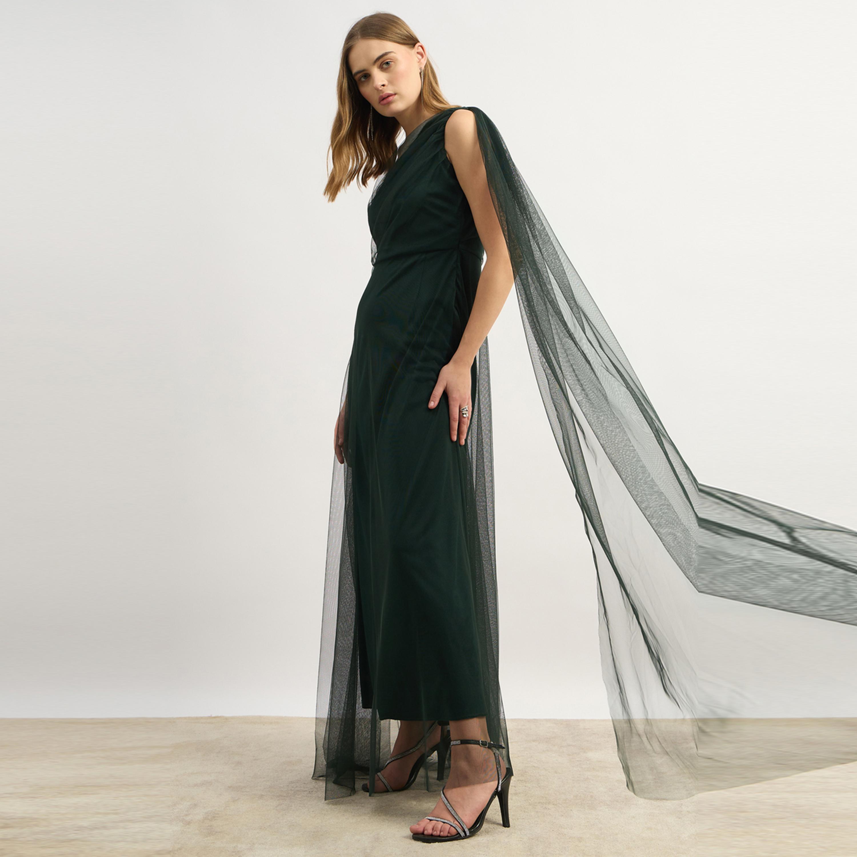 ستايلي - يو آند اف - فستان نسائي سادة بكتف واحد - أخضر-women-clothing-dresses-image-3