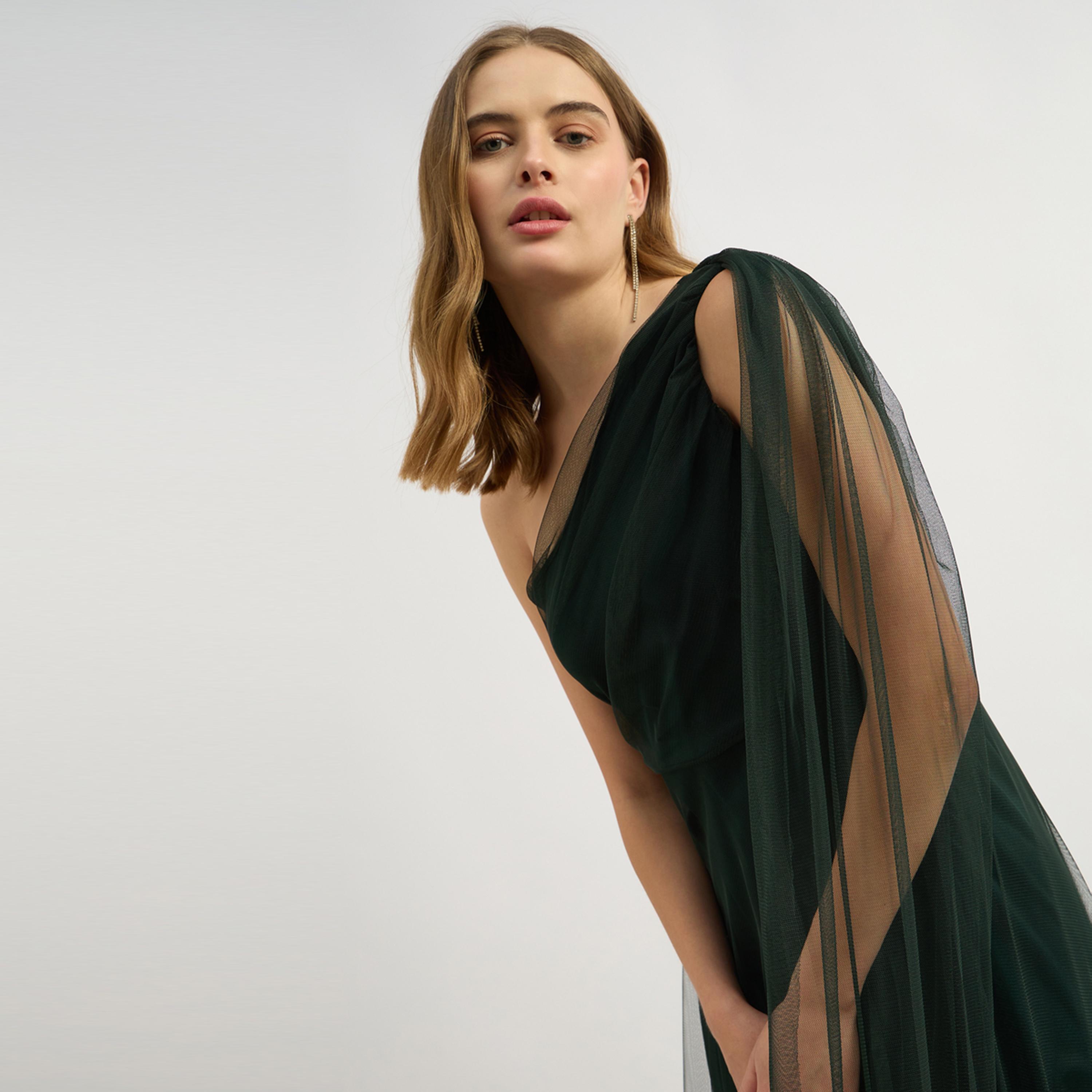 ستايلي - يو آند اف - فستان نسائي سادة بكتف واحد - أخضر-women-clothing-dresses-image-6
