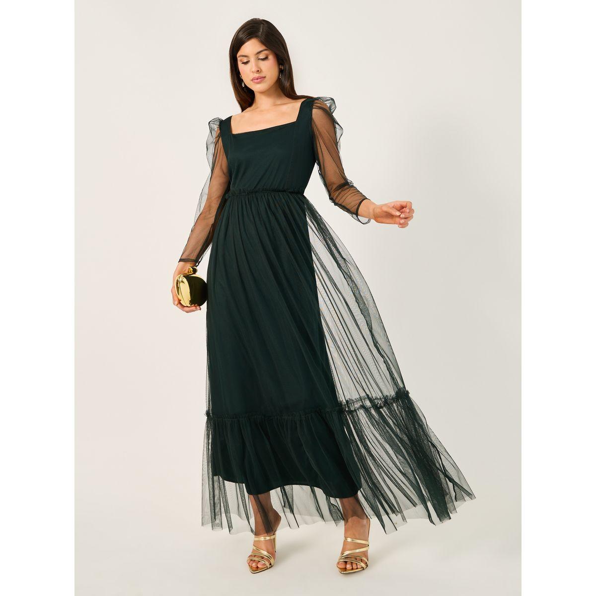 Styli Mesh Insert Square Neck A-Line Maxi Dress-women-clothing-dresses-image-1