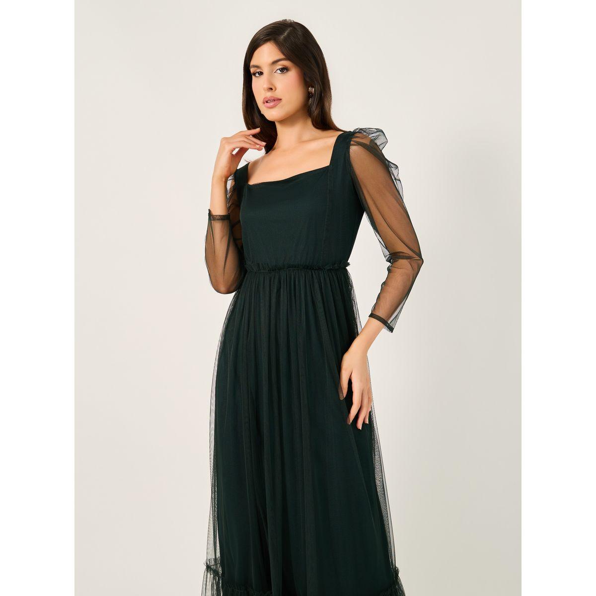 Styli Mesh Insert Square Neck A-Line Maxi Dress-women-clothing-dresses-image-3