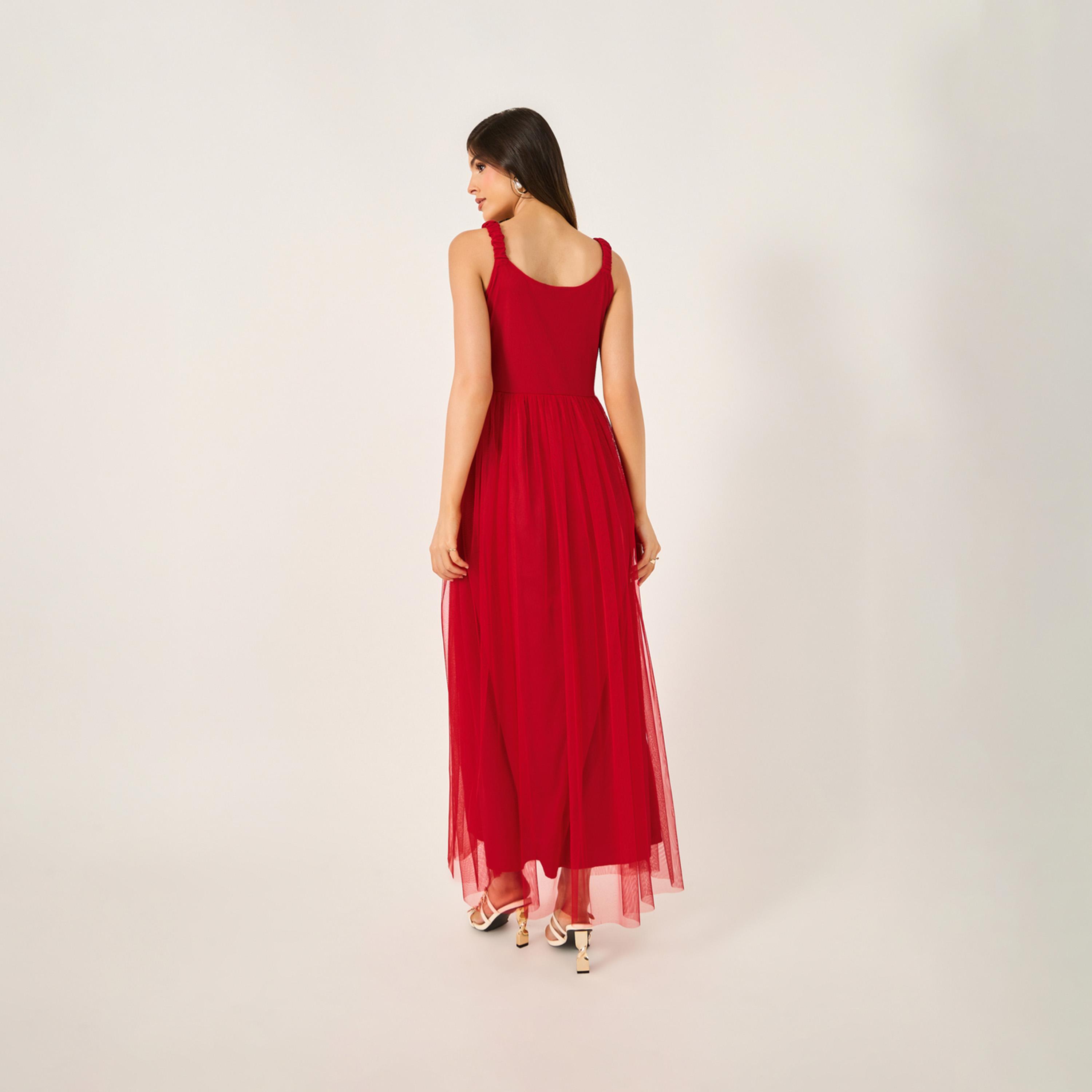 Styli Mesh Insert Strappy Maxi Dress with Gathered Detail-women-clothing-dresses-image-6