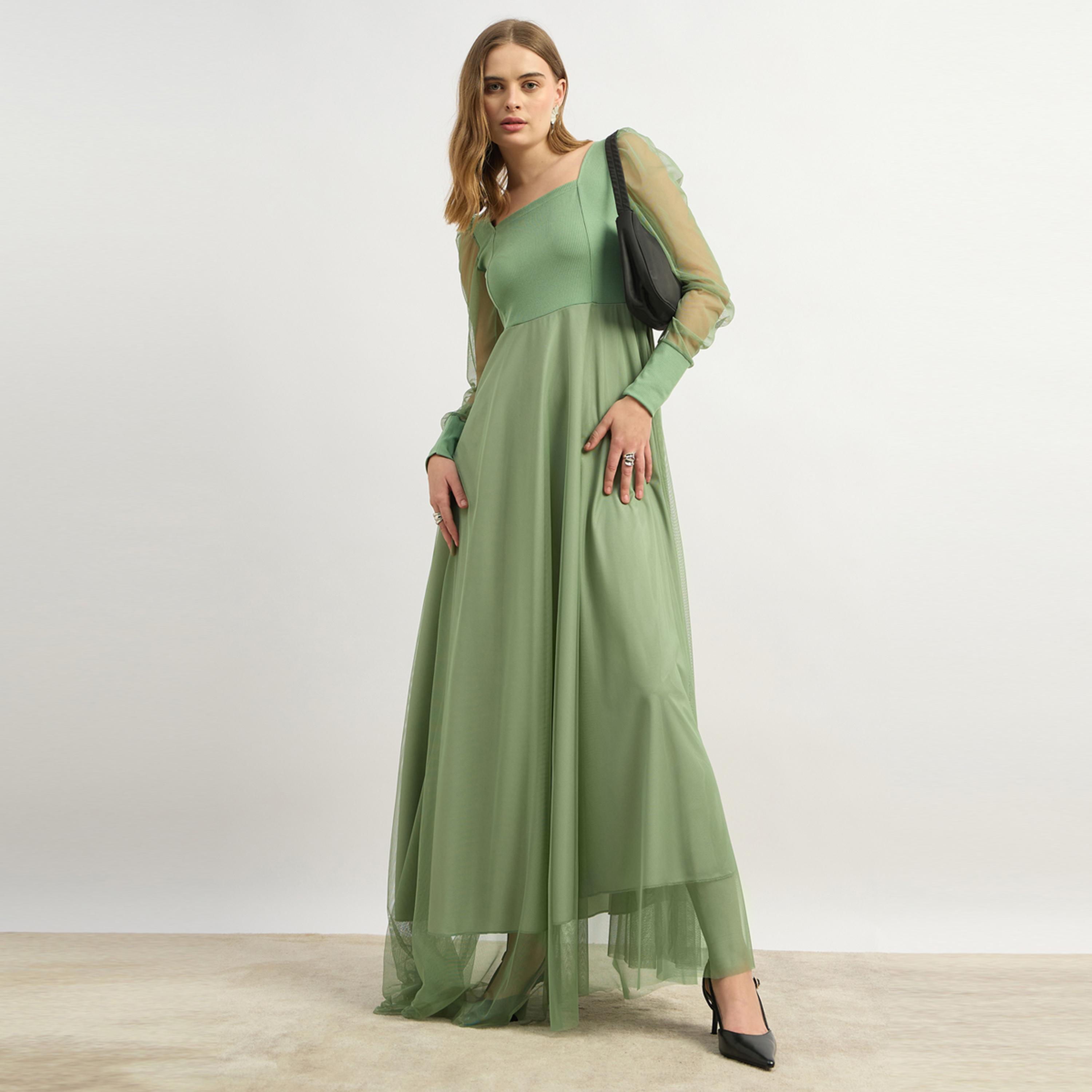 Styli U And F Green Net Maxi Dress-women-clothing-dresses-image-1