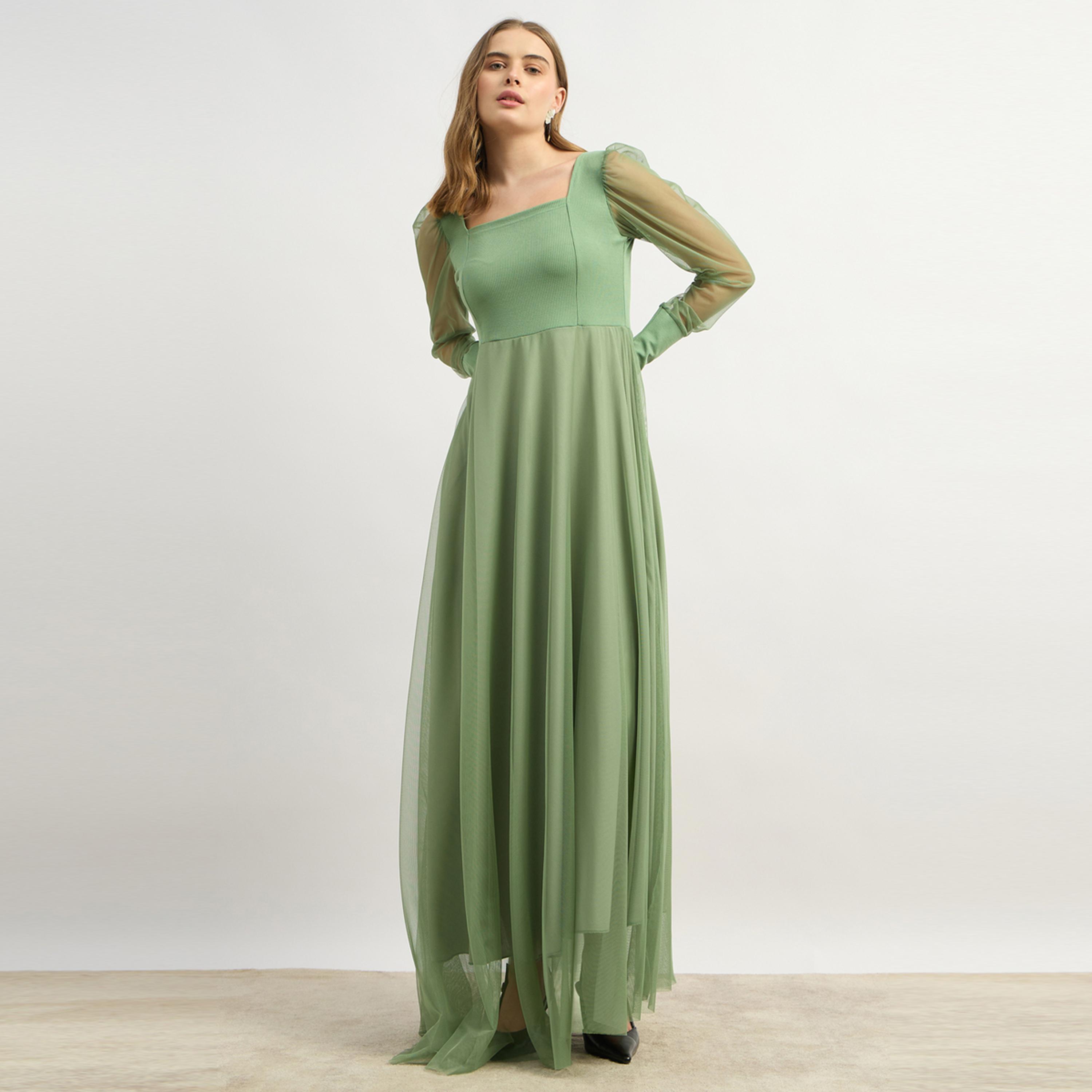 Styli U And F Green Net Maxi Dress-women-clothing-dresses-image-2