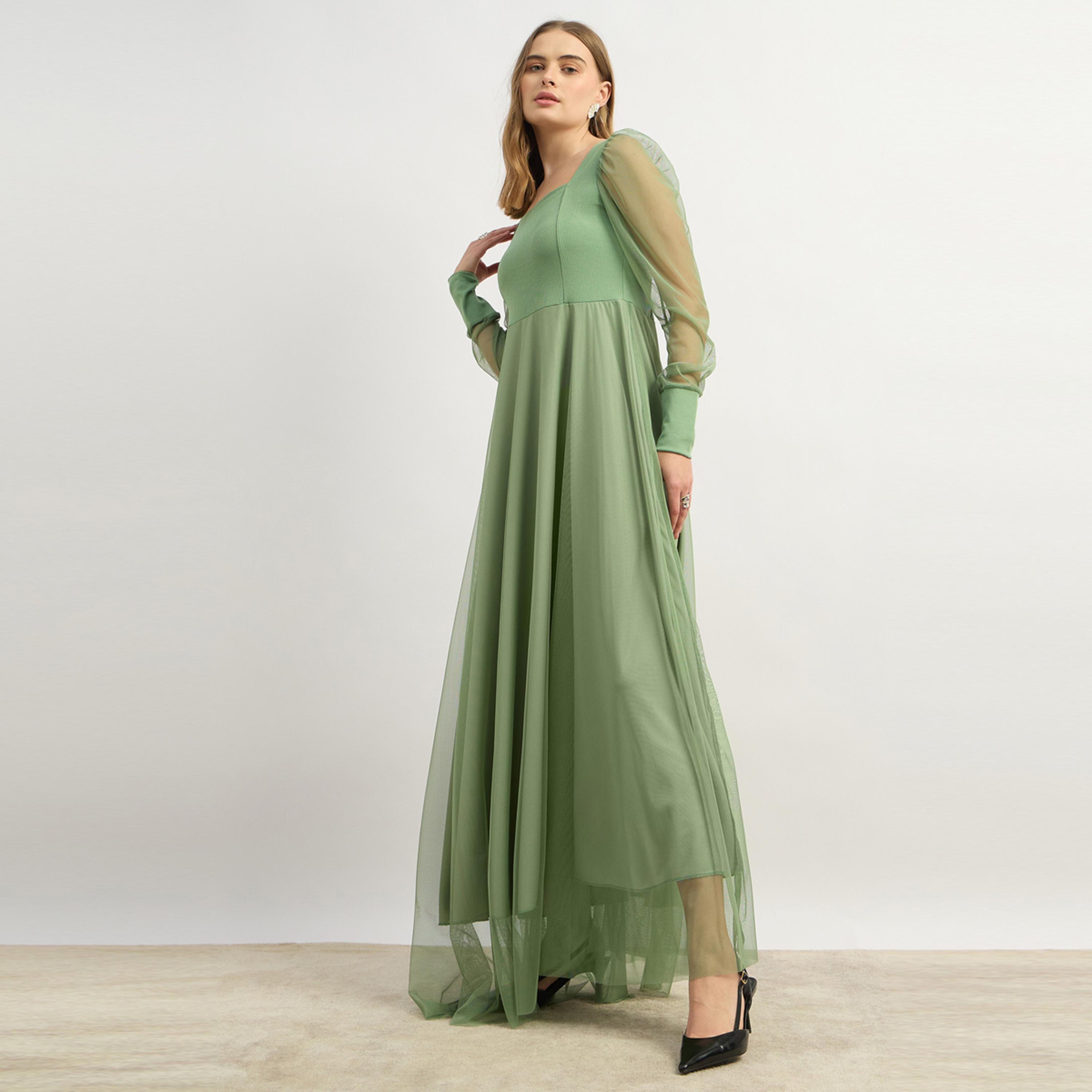 Styli U And F Green Net Maxi Dress-women-clothing-dresses-image-3