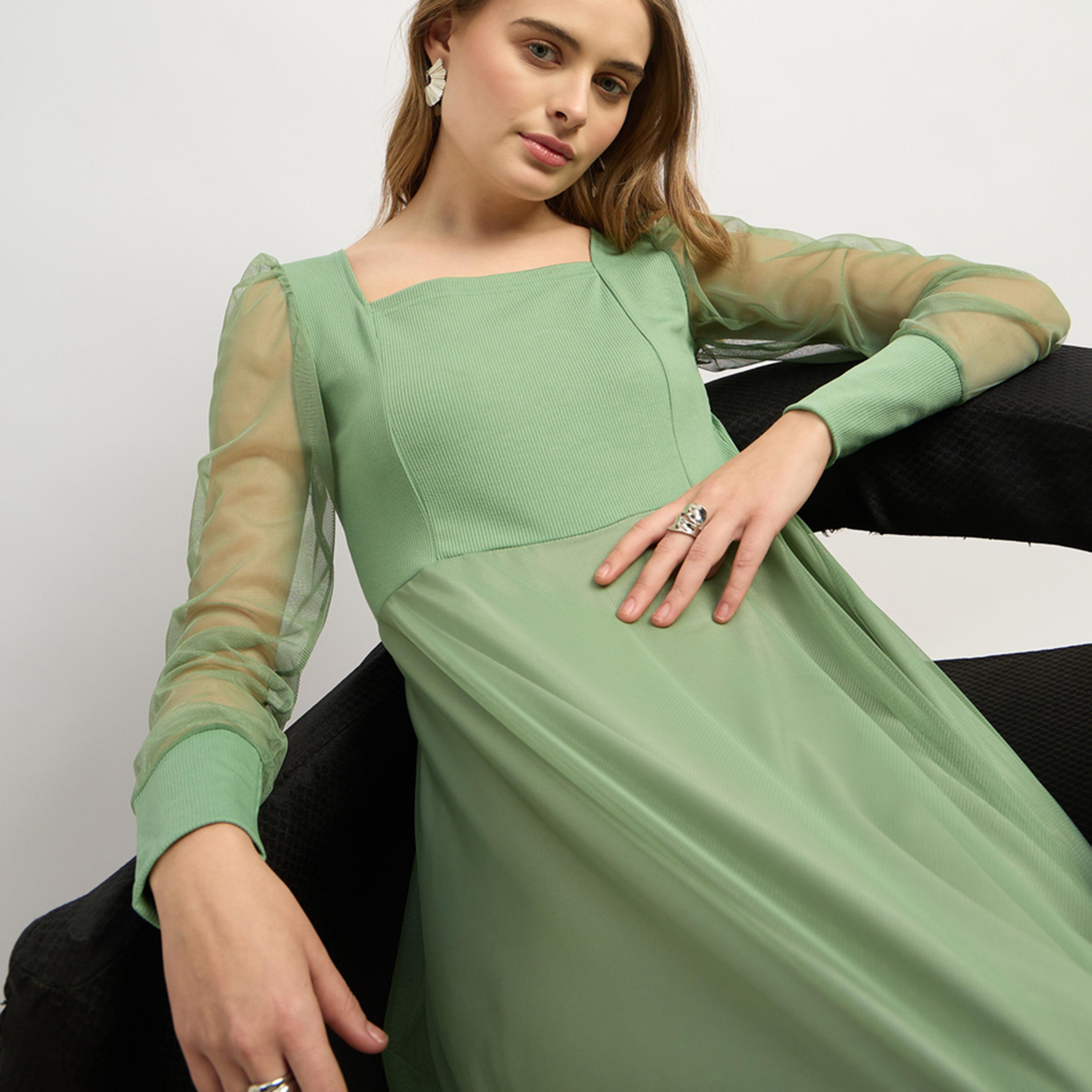 Styli U And F Green Net Maxi Dress-women-clothing-dresses-image-7
