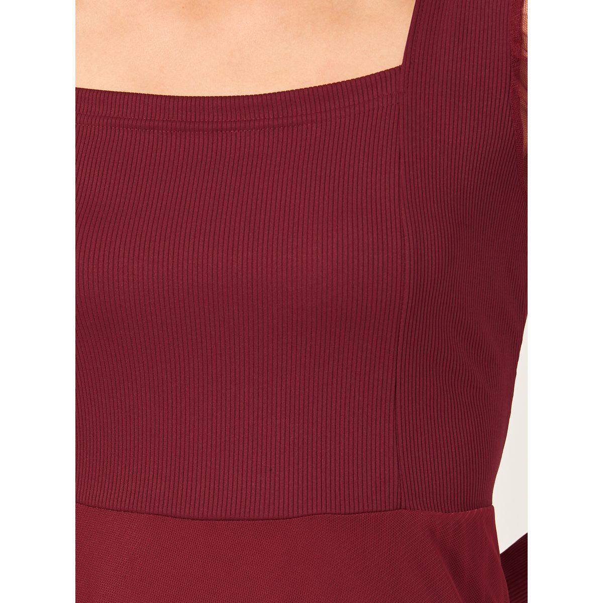 Mesh Insert Puff Sleeve Square Neck Maxi Dress-women-clothing-dresses-image-3