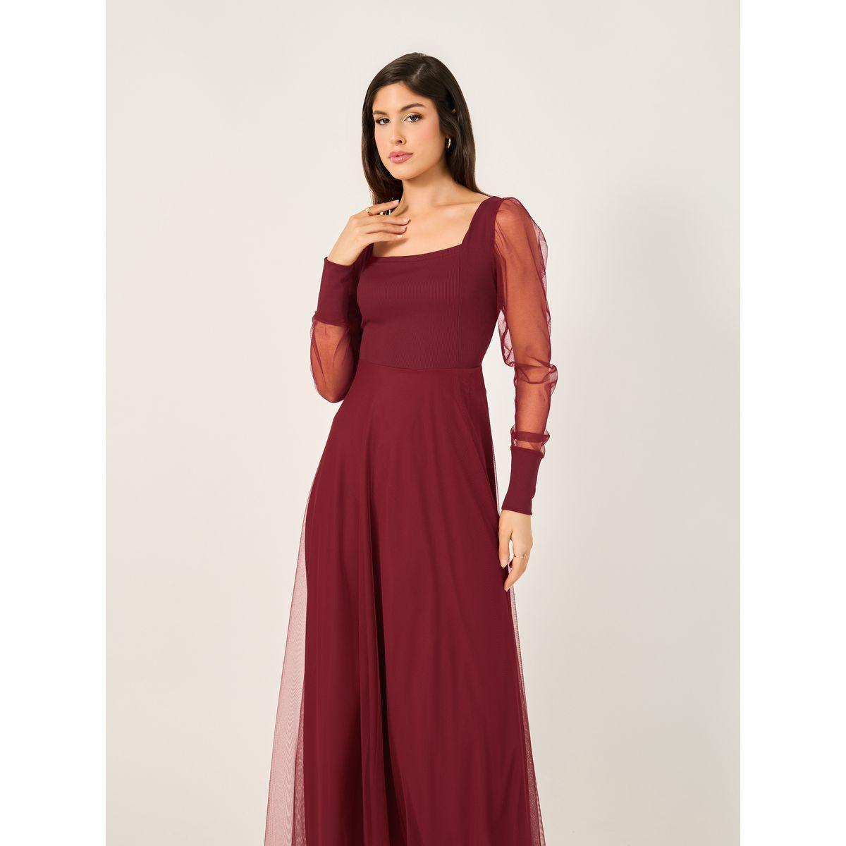 فستان طويل بياقة مربعة وأكمام منفوخة-women-clothing-dresses-image-5