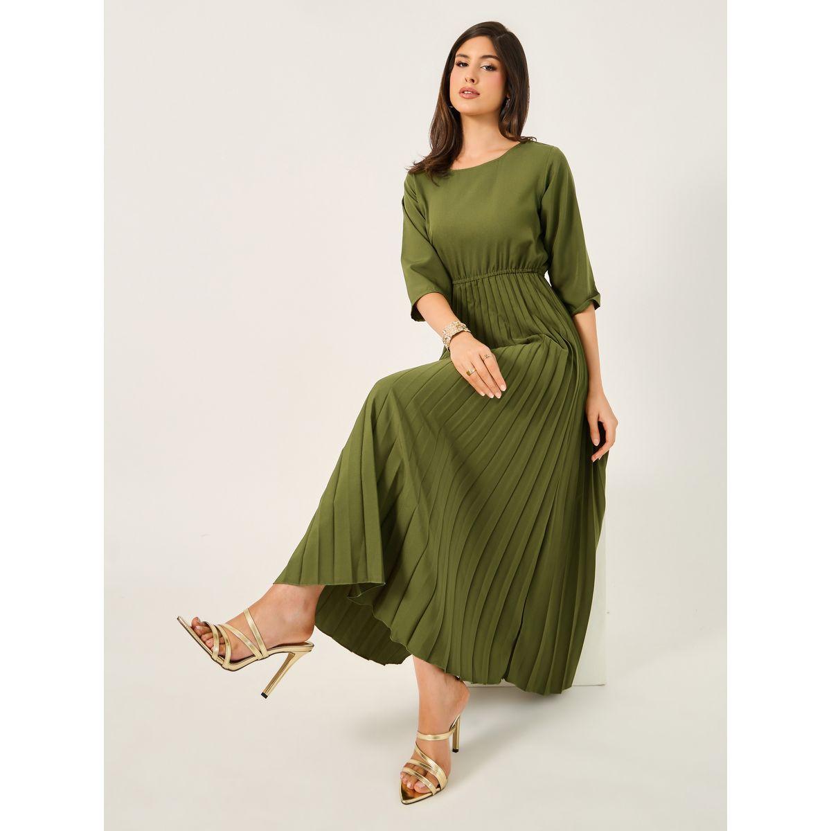 Styli Solid Accordion Pleated A-Line Midi Dress-women-clothing-dresses-image-1